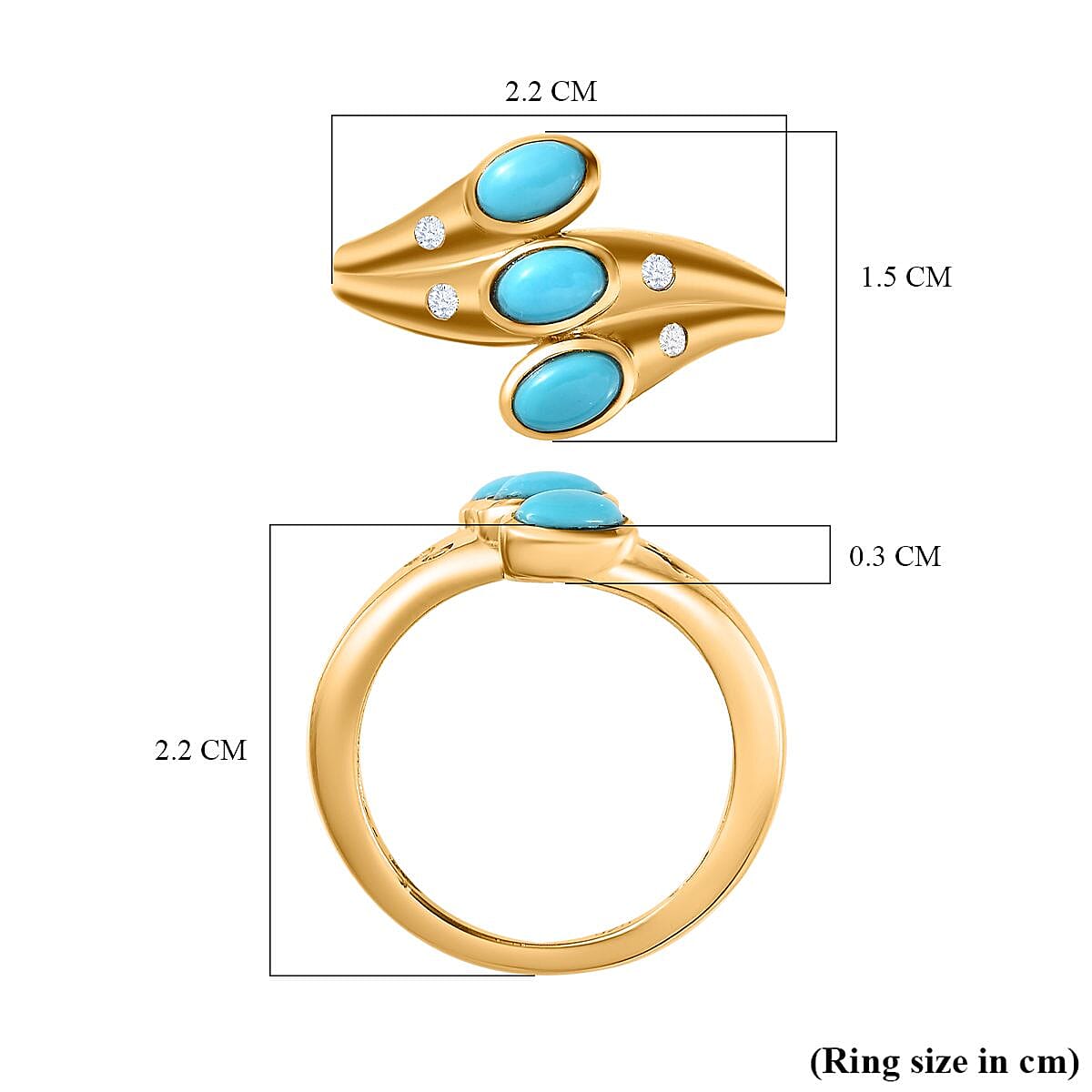 Arizona Sleeping Beauty Turquoise Natural Zircon Bypass Ring in 18K Yellow Gold Vermeil Plated Sterling Silver