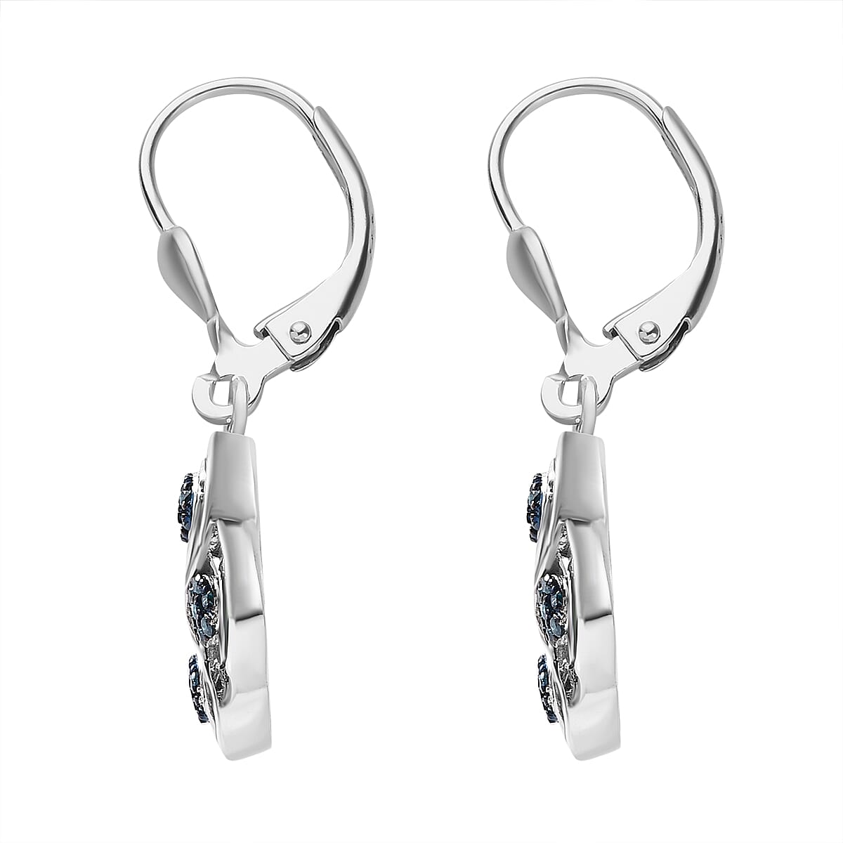 Designer Inspired Blue & White Diamond Earrings in Platinum Overlay Sterling Silver 1.00 Ct.