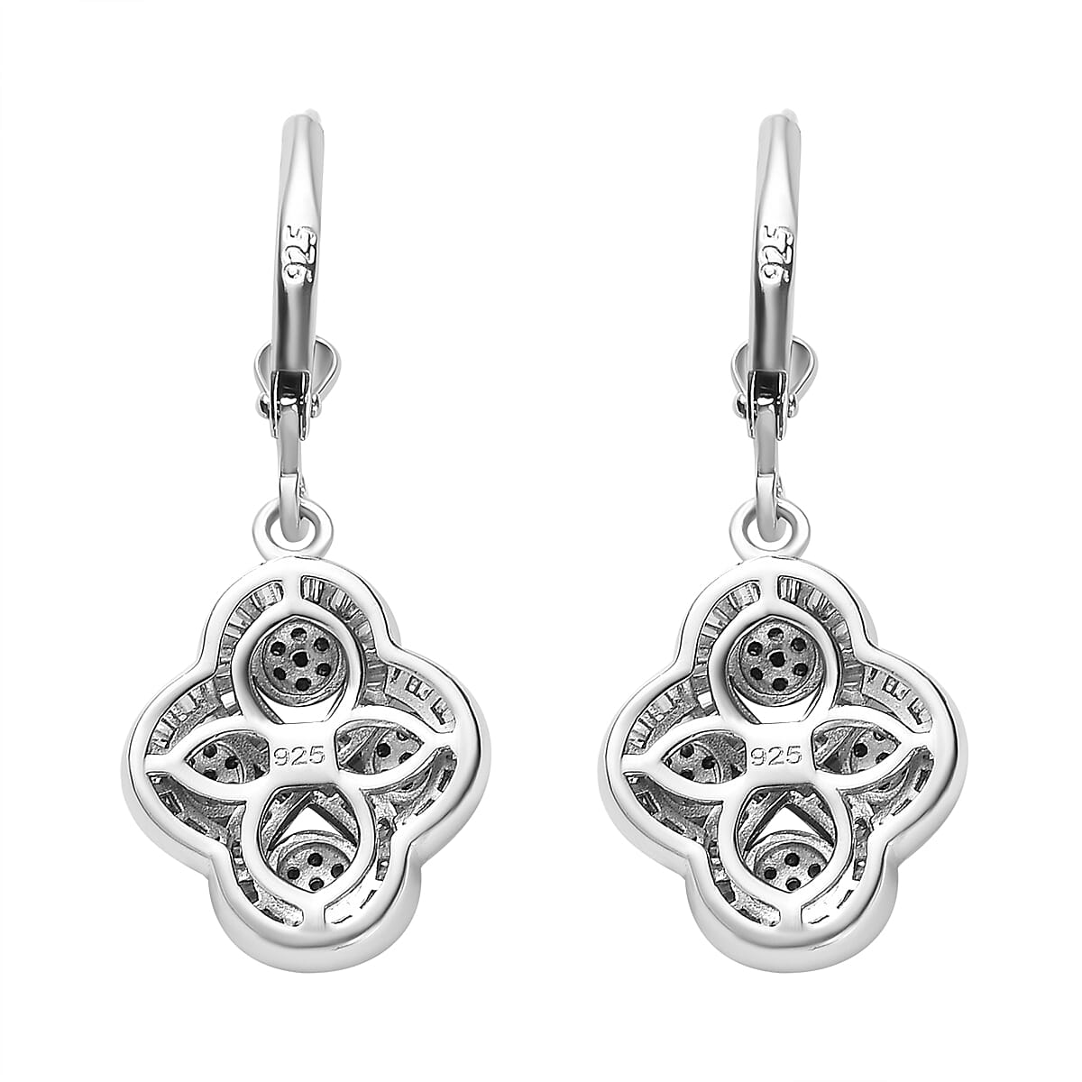 Designer Inspired Blue & White Diamond Earrings in Platinum Overlay Sterling Silver 1.00 Ct.