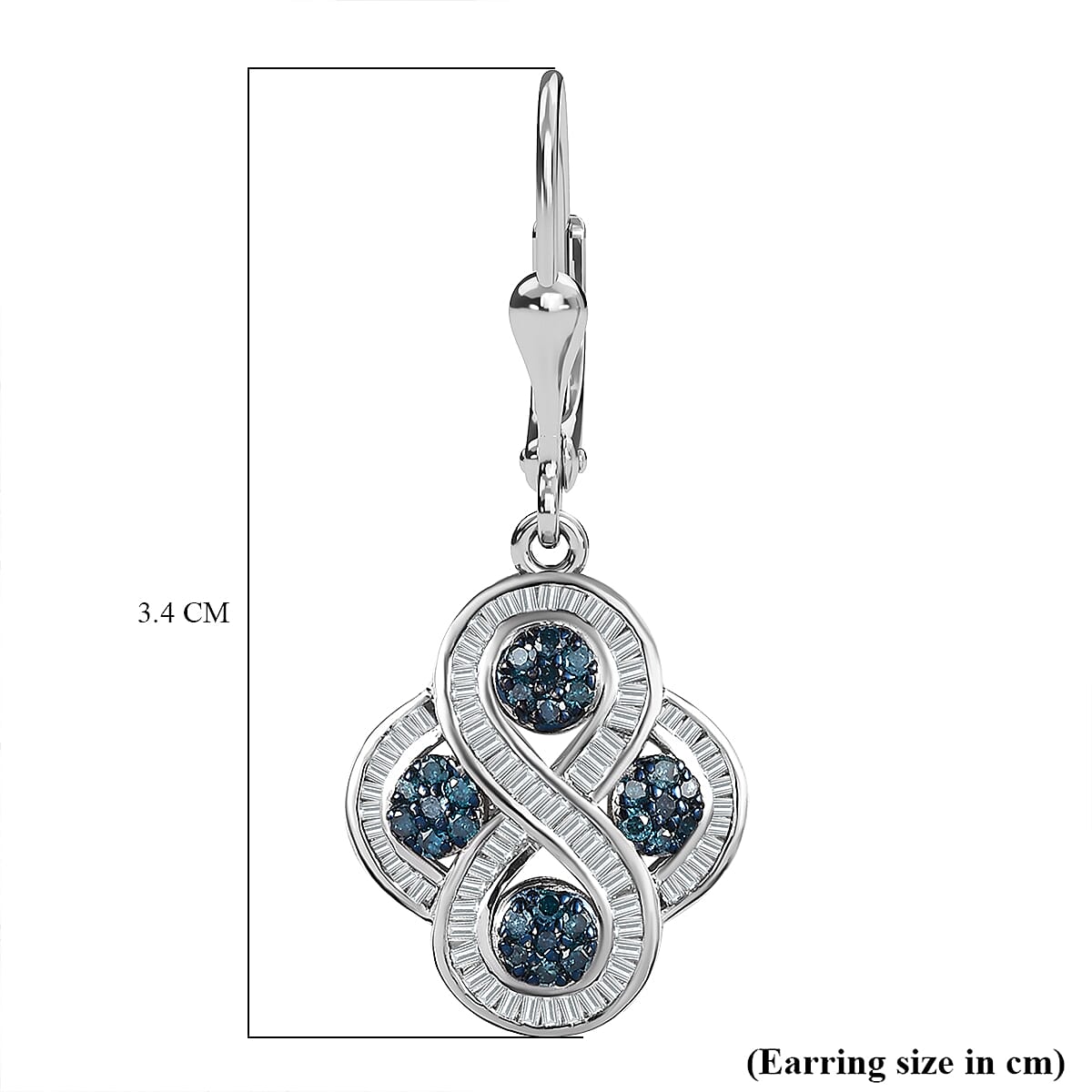 Designer Inspired Blue & White Diamond Earrings in Platinum Overlay Sterling Silver 1.00 Ct.