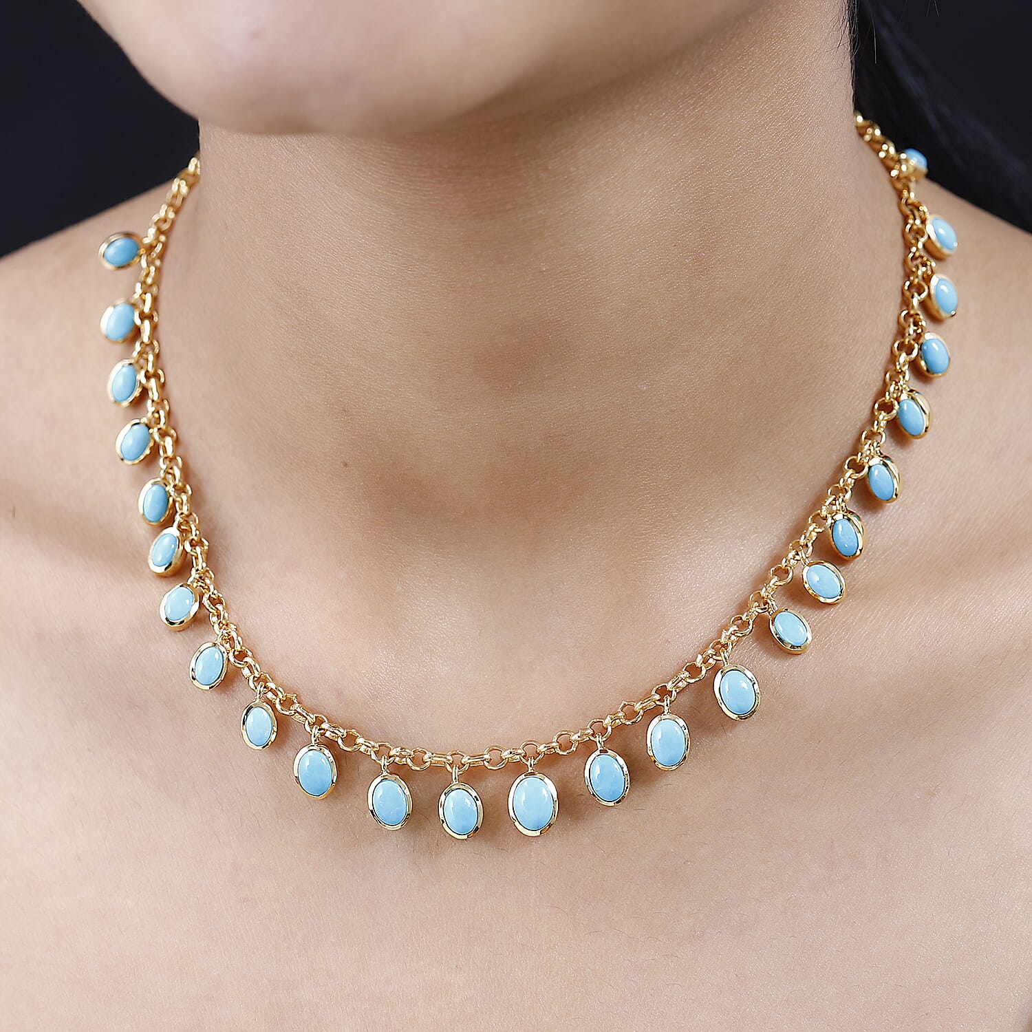 Sleeping Beauty Turquoise Fancy Necklace (Size - 20) in 18K