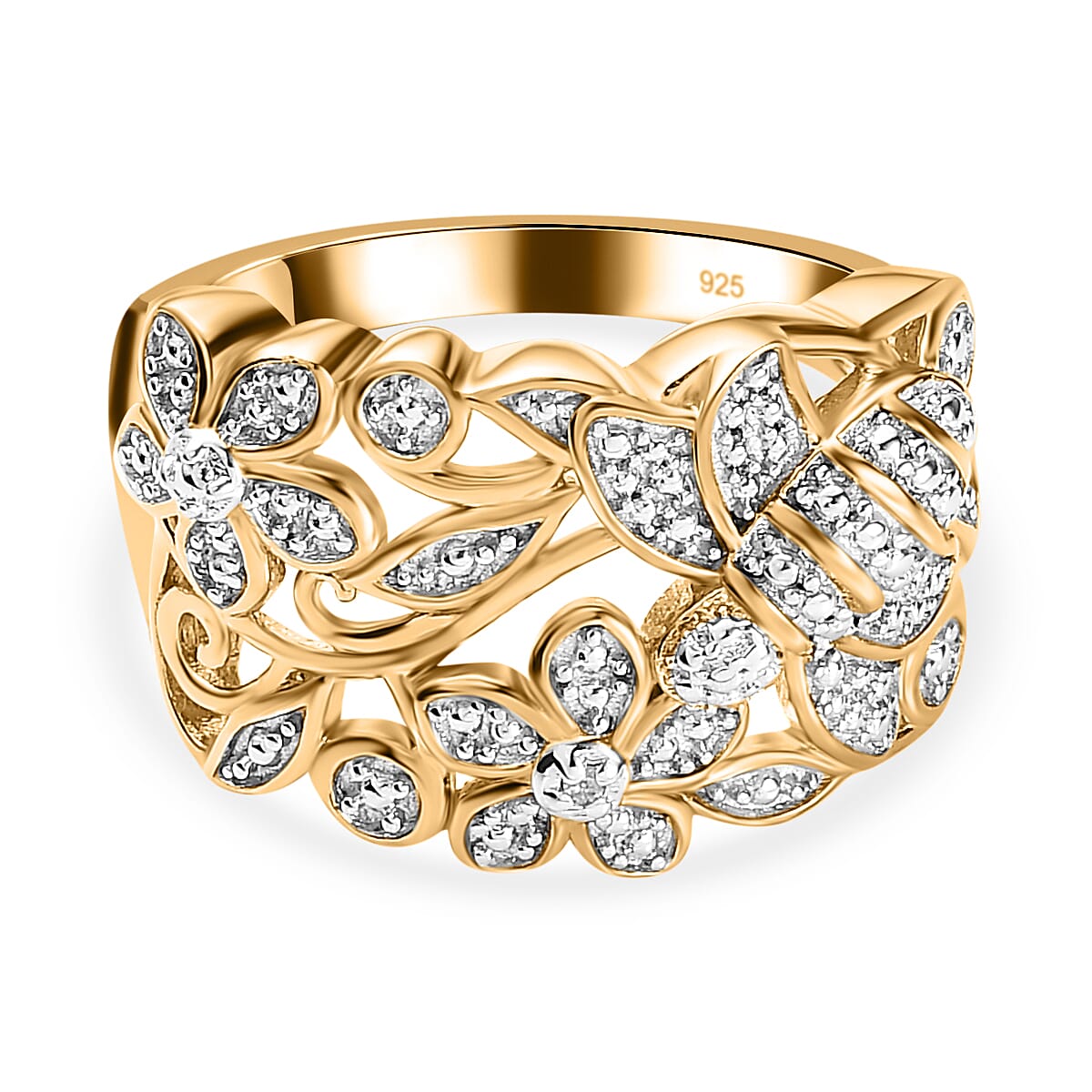 White Diamond  Cluster Ring in Vermeil YG Sterling Silver 0.01 ct  0.005  Ct.