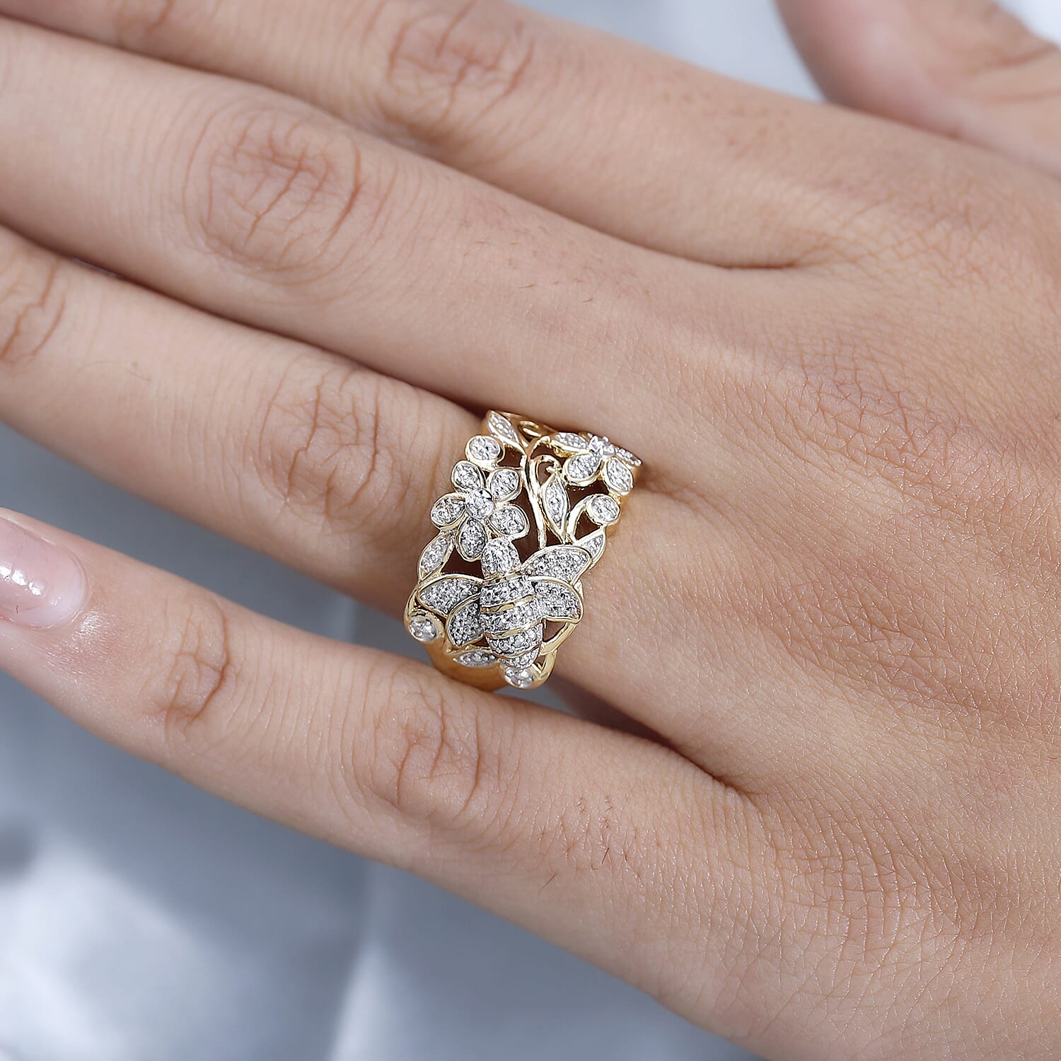 White Diamond  Cluster Ring in Vermeil YG Sterling Silver 0.01 ct  0.005  Ct.