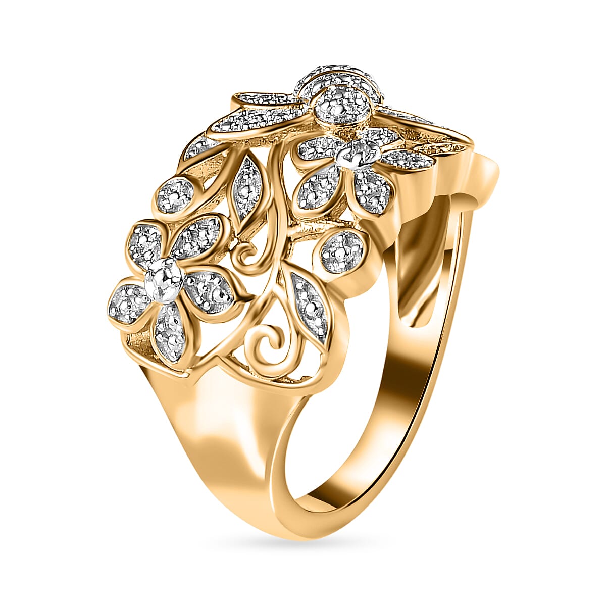White Diamond  Cluster Ring in Vermeil YG Sterling Silver 0.01 ct  0.005  Ct.