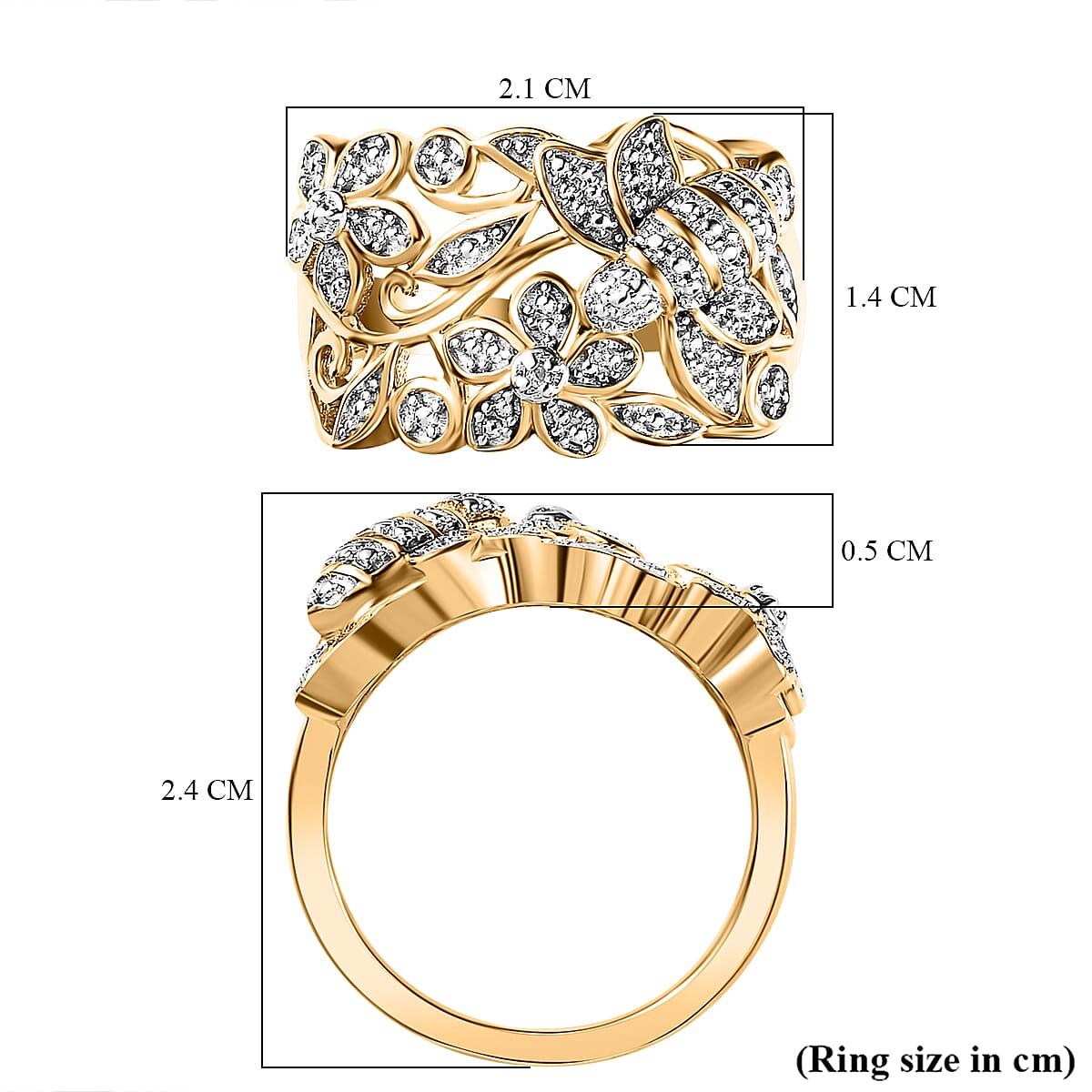 White Diamond  Cluster Ring in Vermeil YG Sterling Silver 0.01 ct  0.005  Ct.