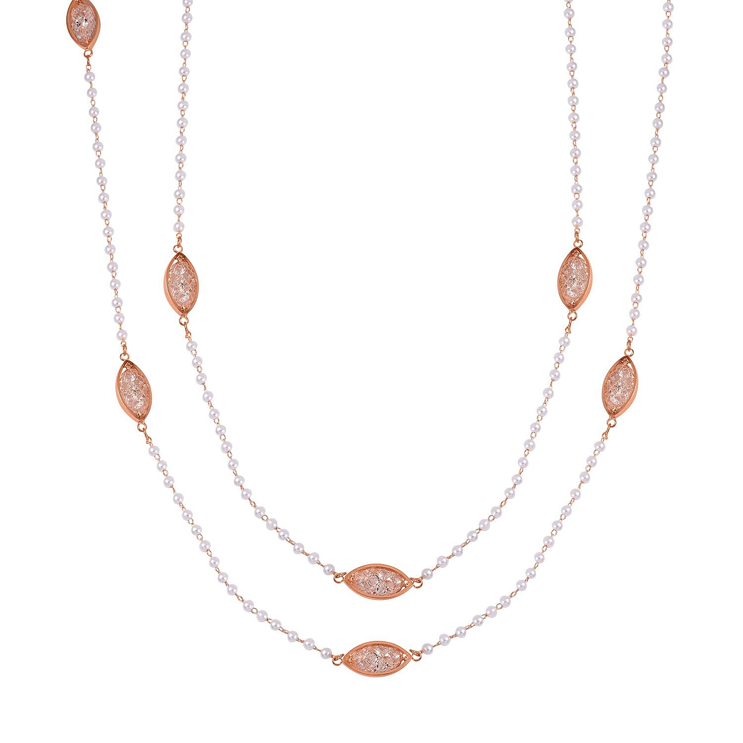 Plastic Pearl , White Crystal Necklace (Size - 30) Pure Rose Brass 0.02 ct 0.020 Ct.