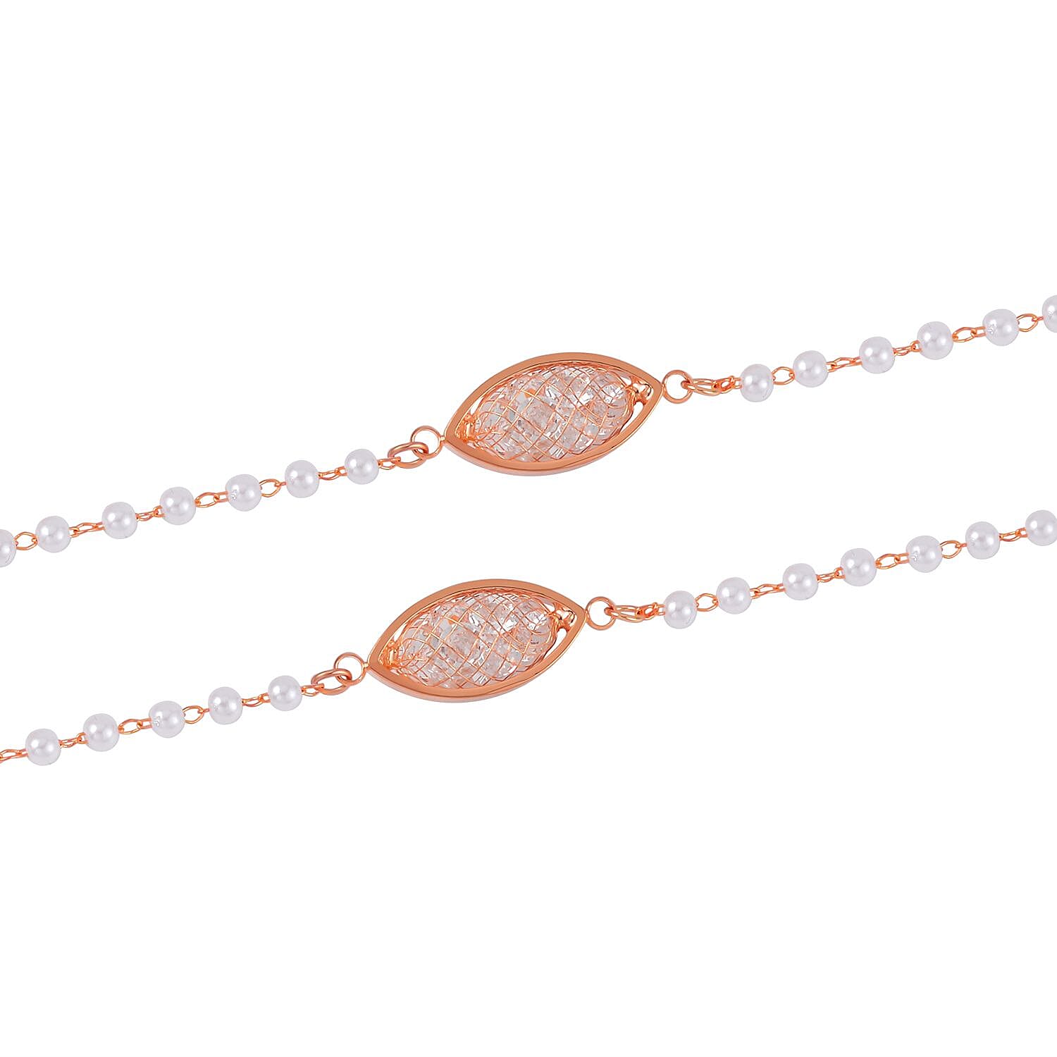 Plastic Pearl , White Crystal Necklace (Size - 30) Pure Rose Brass 0.02 ct 0.020 Ct.