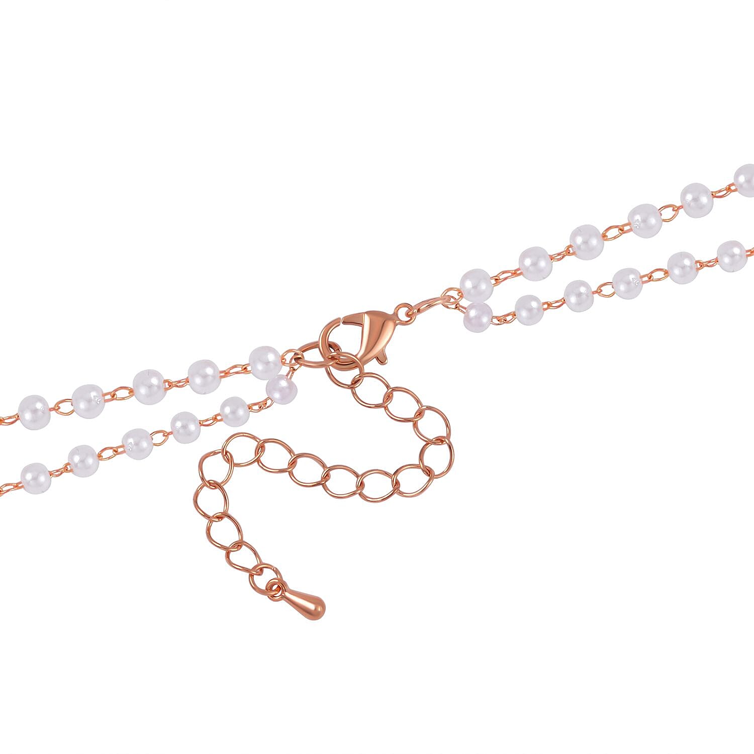 Plastic Pearl , White Crystal Necklace (Size - 30) Pure Rose Brass 0.02 ct 0.020 Ct.