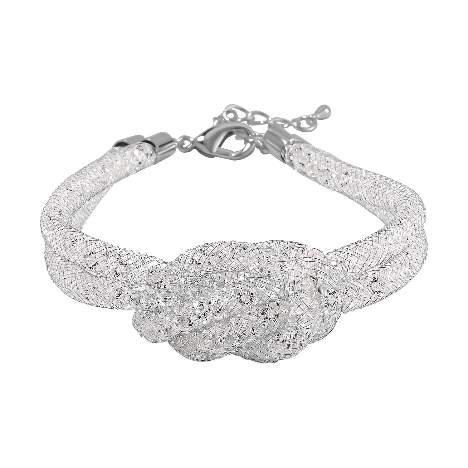 White Austrian Crystal Knot Bracelet (Size - 8-2 Inch Ext.) in Silver Tone