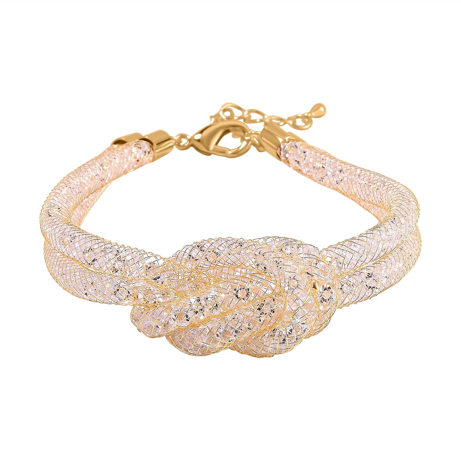 Designer Inspired - White Austrian Crystal Knot Bracelet (Size - 7.5-2 Inch Ext.)