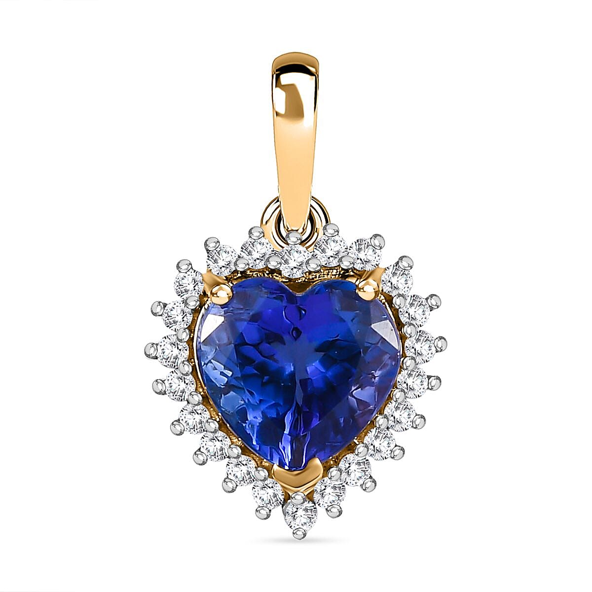14K Yellow Gold AAA Tanzanite & Diamond Heart Halo Pendant 1.93 Ct