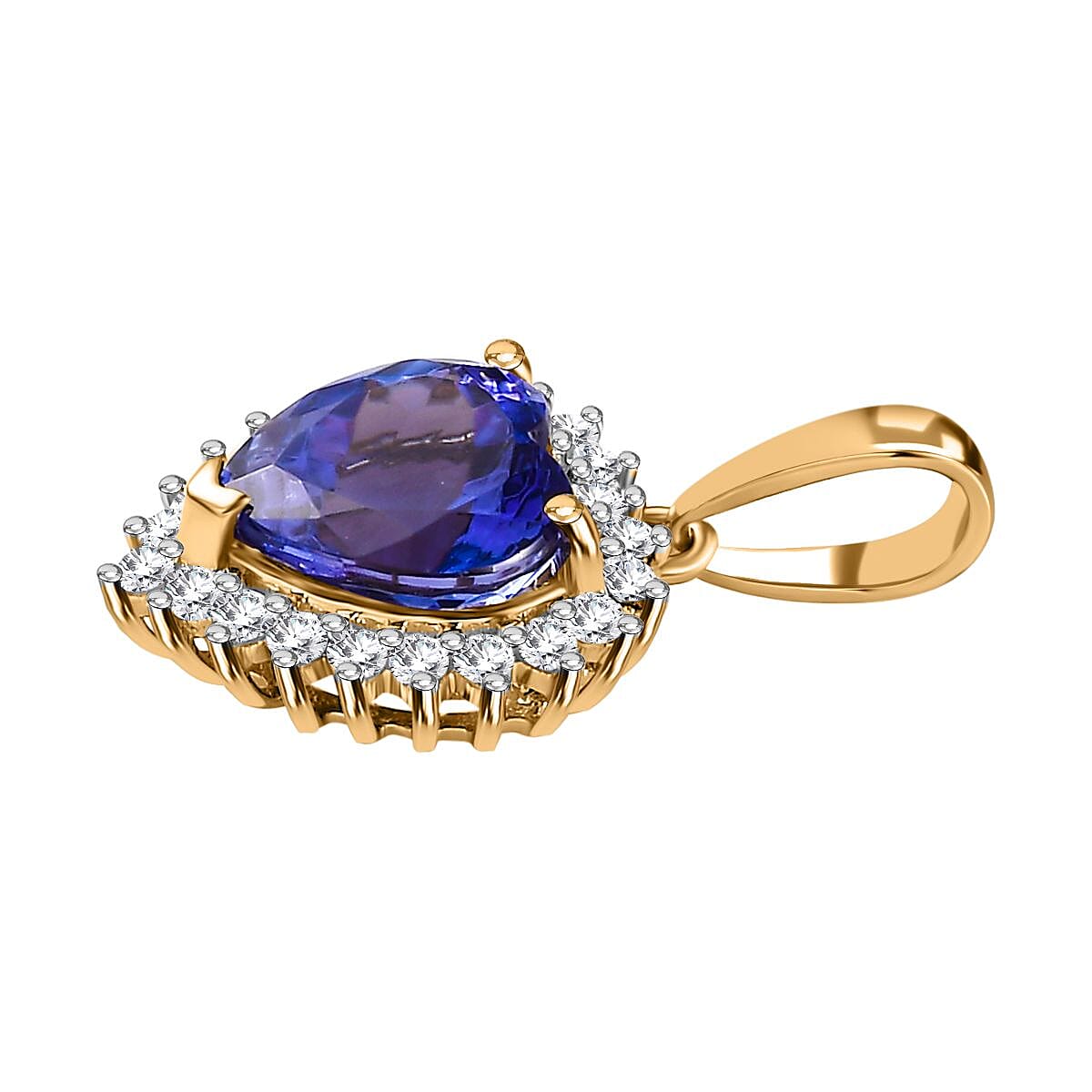 14K Yellow Gold AAA Tanzanite & Diamond Heart Halo Pendant 1.93 Ct