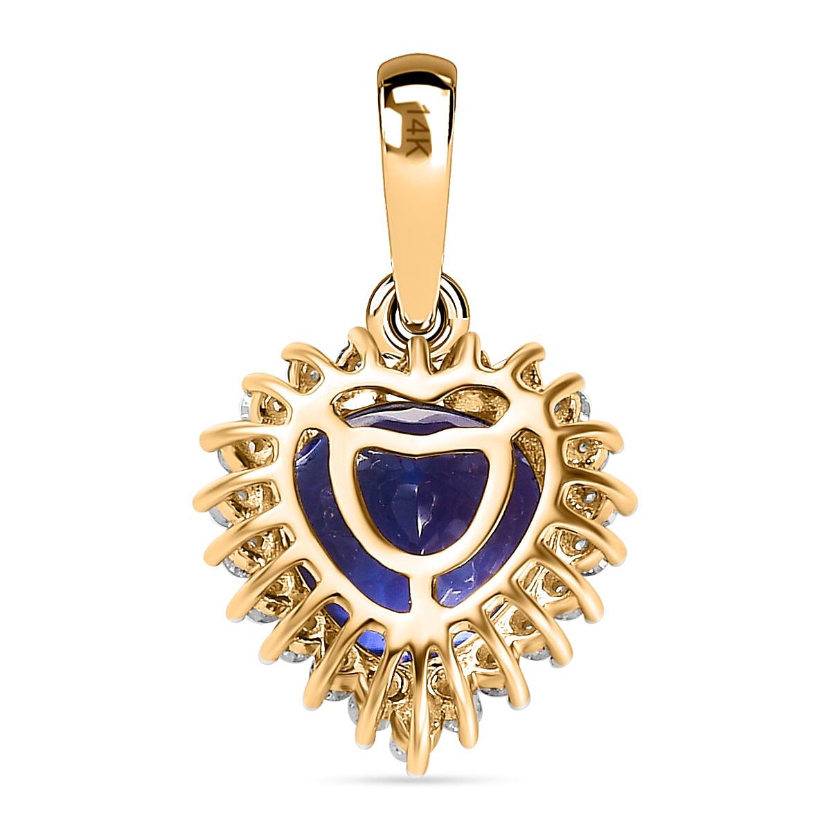 14K Yellow Gold AAA Tanzanite & Diamond Heart Halo Pendant 1.93 Ct
