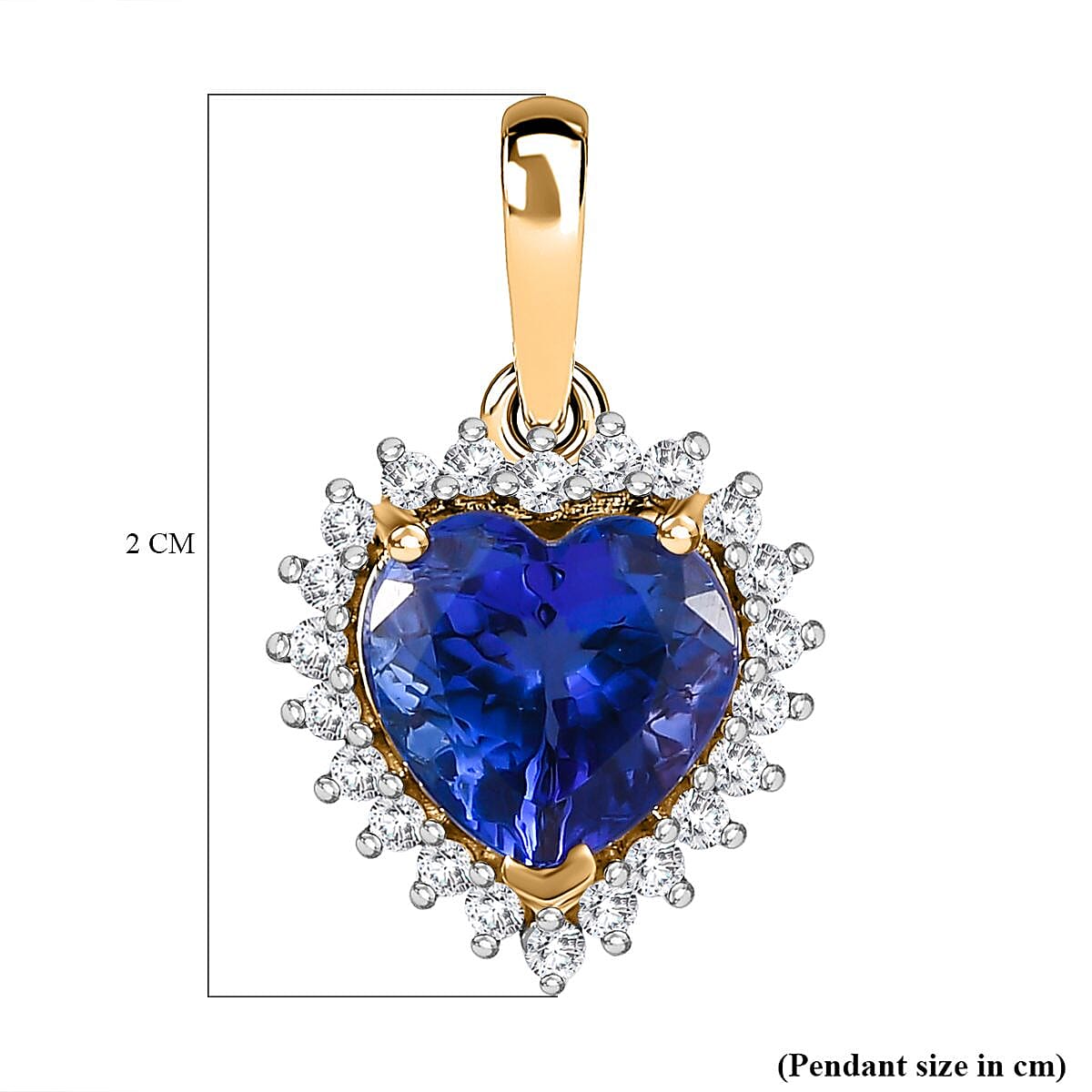 14K Yellow Gold AAA Tanzanite & Diamond Heart Halo Pendant 1.93 Ct