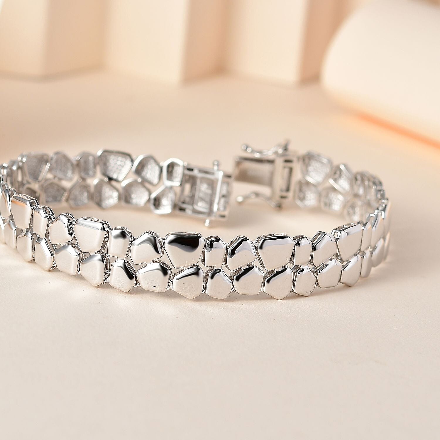 Platinum Overlay Sterling Silver Bracelet (Size - 7.5), Silver Wt. 17.61 Gms