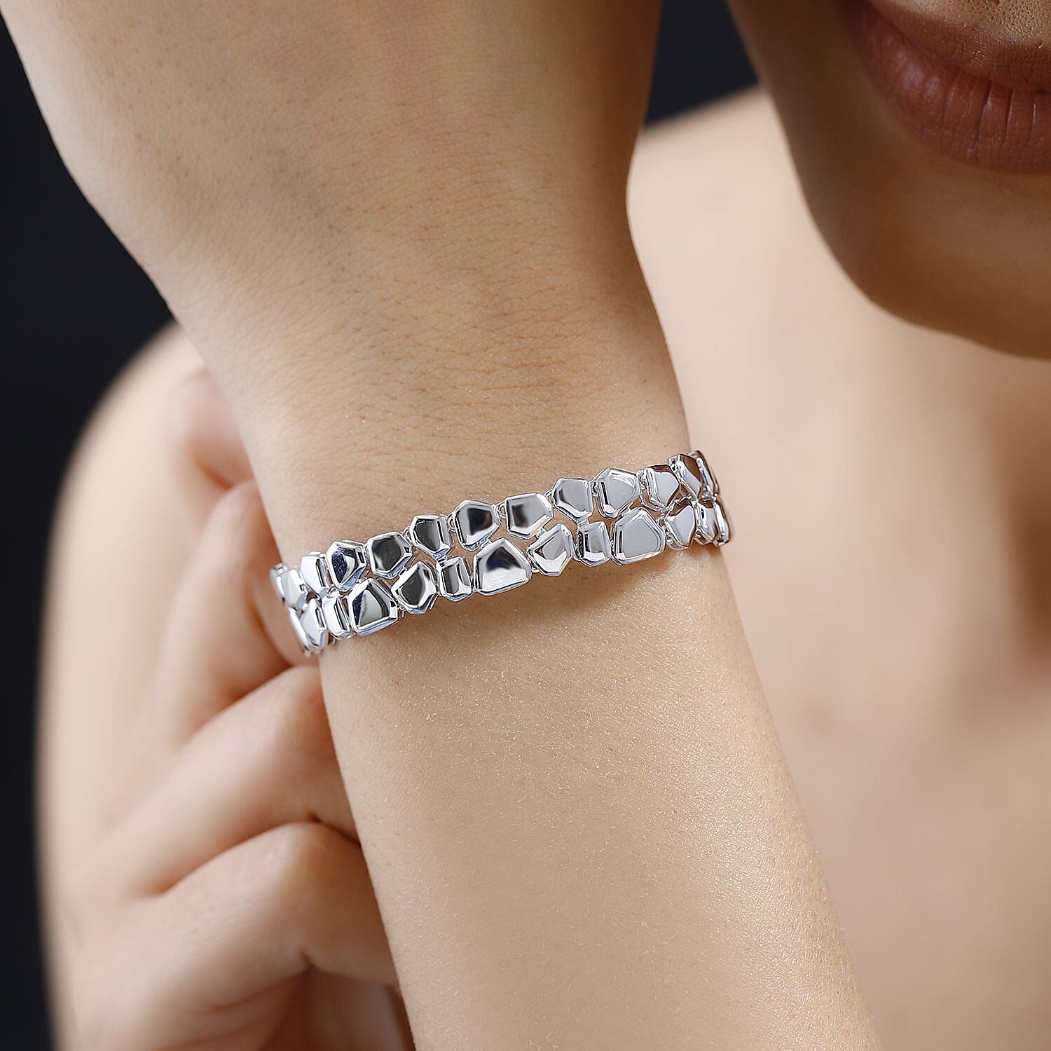 Platinum Overlay Sterling Silver Bracelet (Size - 7.5), Silver Wt. 17.61 Gms