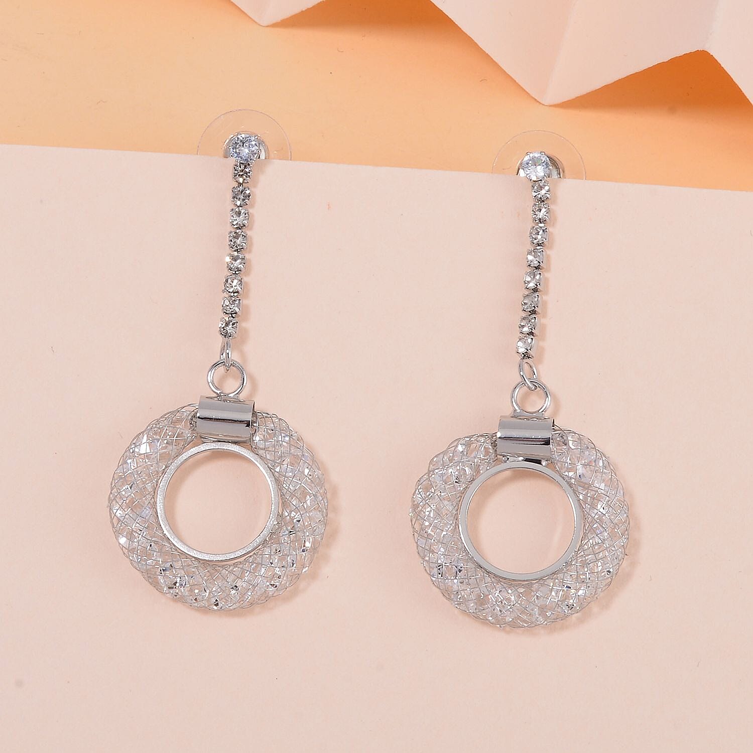 White Austrian Crystal Circle Dangle Earrings
