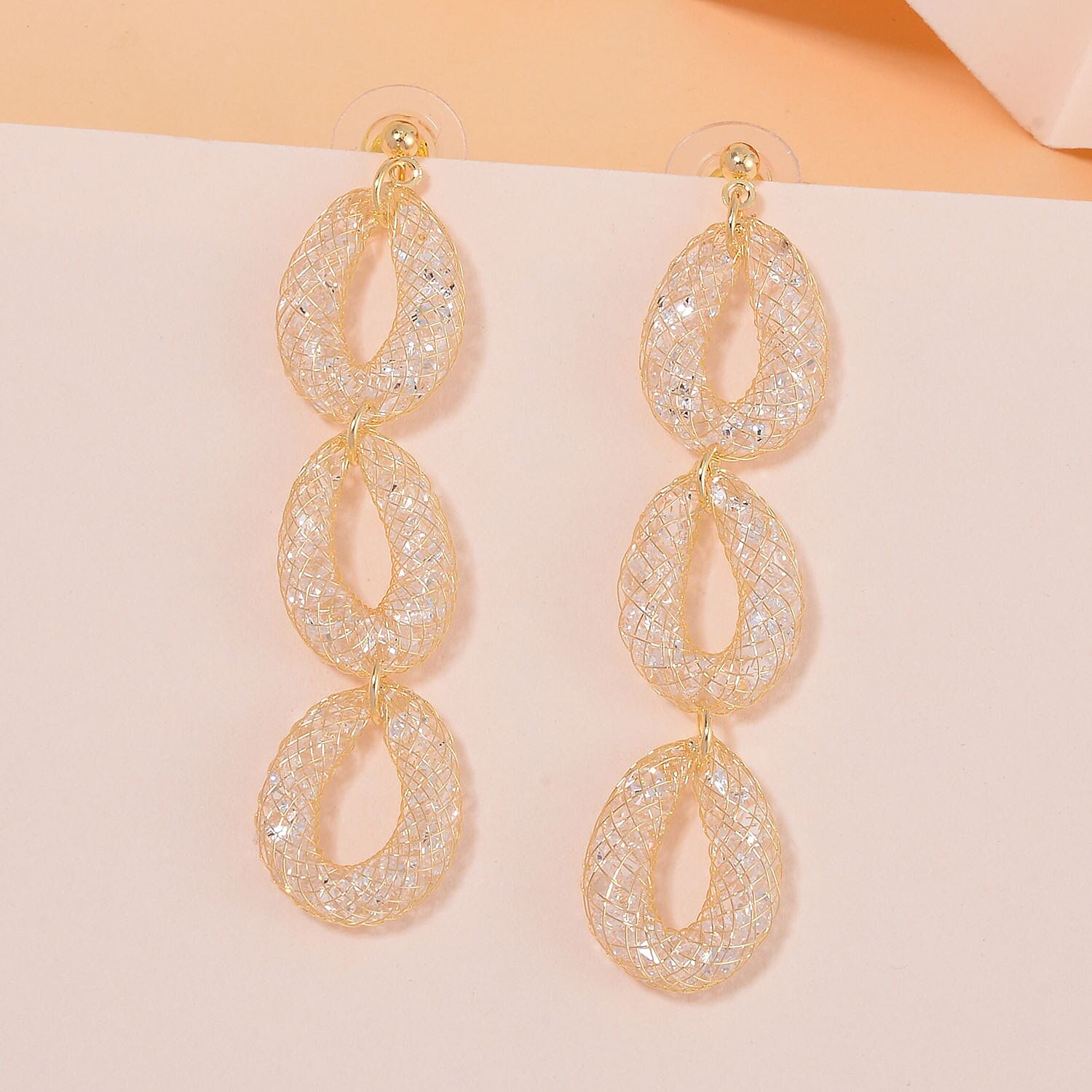 White Austrian Crystal Drop Earrings in Gold Tone