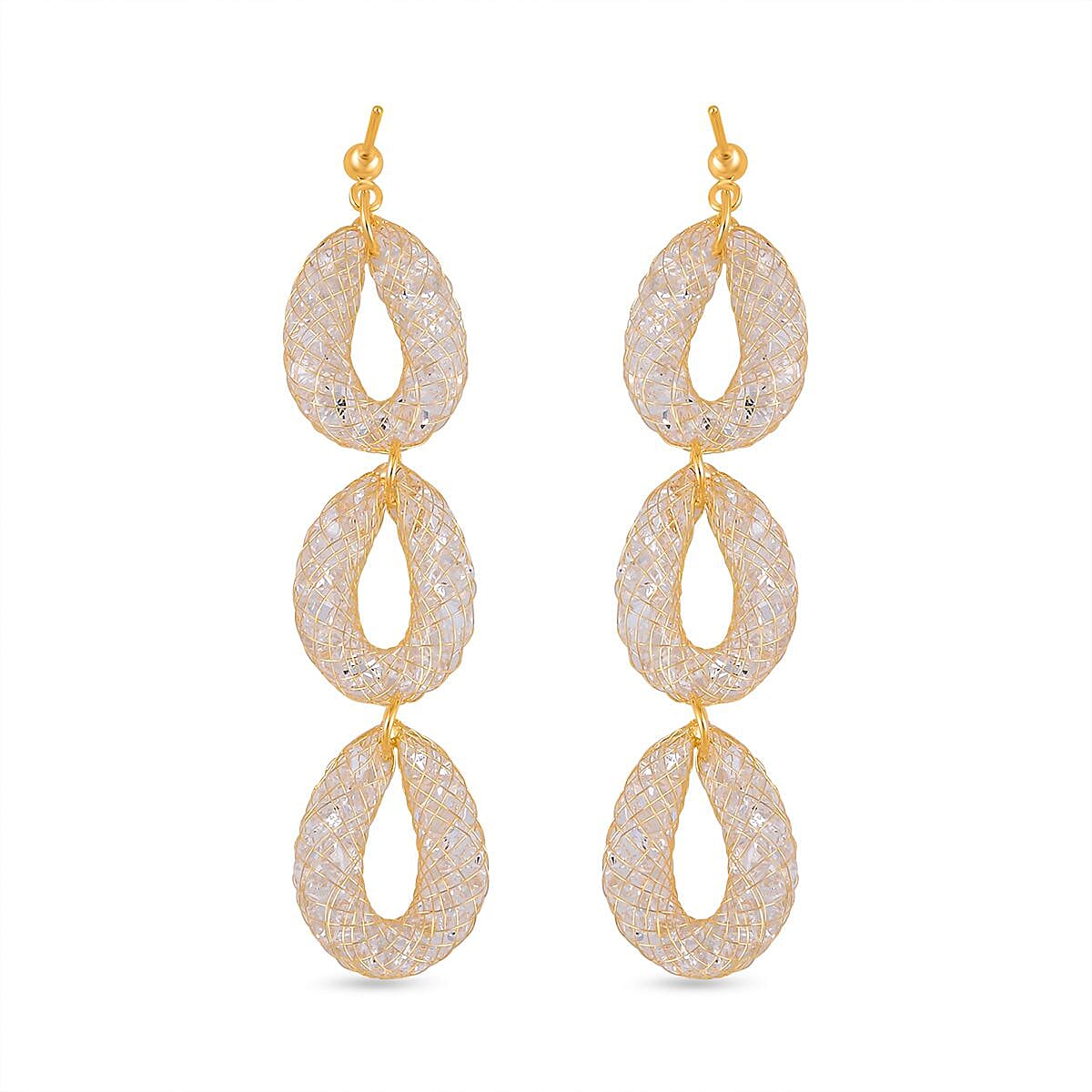 White Austrian Crystal Drop Earrings in Gold Tone