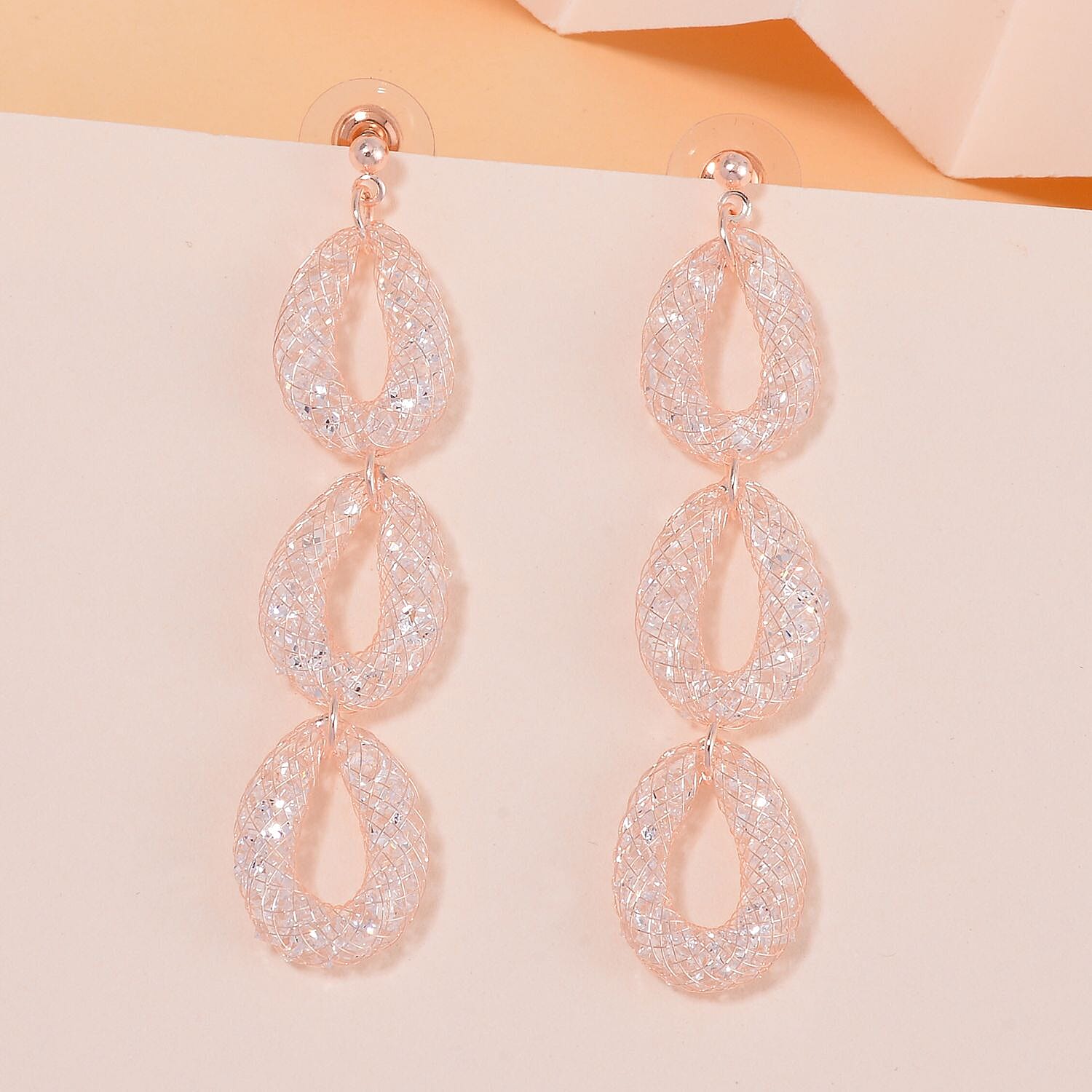 White Austrian Crystal Drop Earrings in Rose Gold Tone