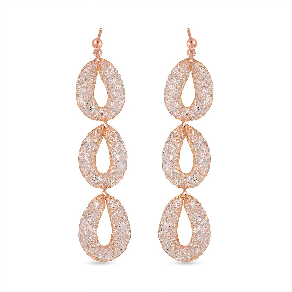 White Austrian Crystal Drop Earrings in Rose Gold Tone