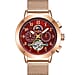 Limited Edition Swan & Edgar Hand Assembled Observatory Automatic Moevement Red Dial Rose Gold Crown Water Resistant Watch With Rose Gold Mesh Bracelet