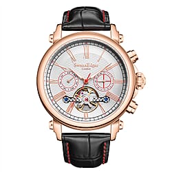 Limited Edition Swan & Edgar Hand Assembled Scholar Automatic Movement White Dial Water Resistant Watch With Black Leather Strap