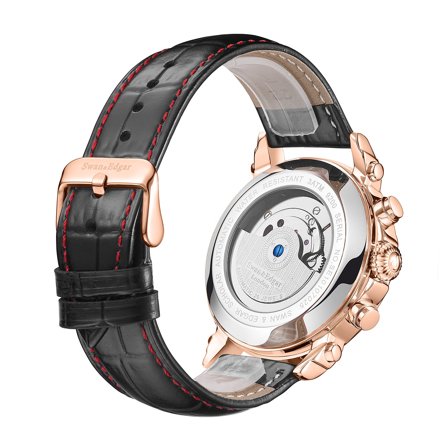 Limited Edition Swan & Edgar Hand Assembled Scholar Automatic Movement White Dial Water Resistant Watch With Black Leather Strap