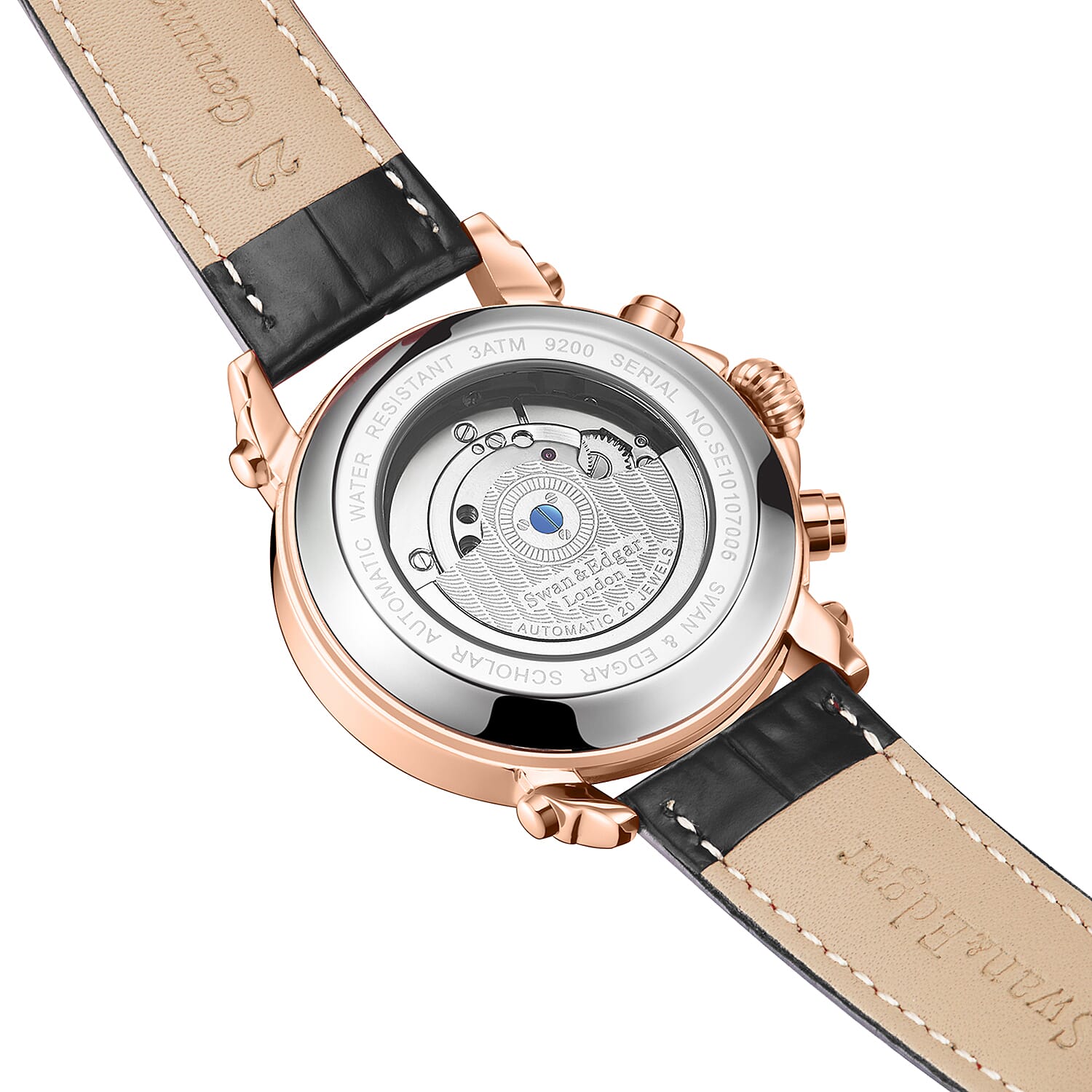 Limited Edition Swan & Edgar Hand Assembled Scholar Automatic Movement White Dial Water Resistant Watch With Black Leather Strap