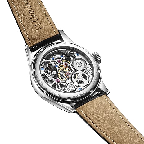 Limited Edition Swan & Edgar Hand Assembled Tourbillon Automatic Movement Crystal Studded Dawn Blue Dial Water Resistant Watch With Black Leather Strap & Buterlfy Folding Clasp