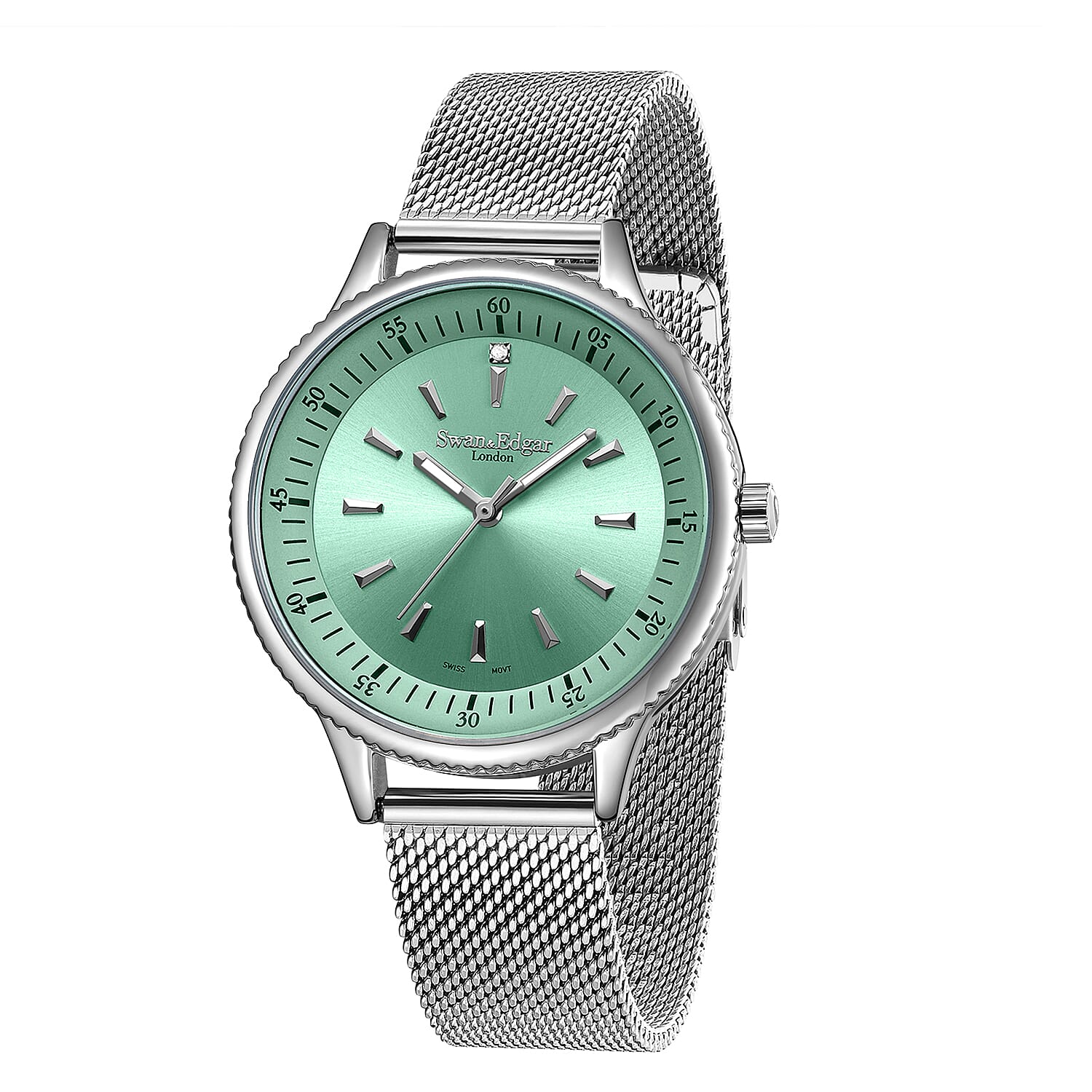 Swan & Edgar Ladies Bliss Diamond Swiss Quartz Movement Teal Dial 3ATM Water Resistant Watch With Silver Stainless Steel Bracelet