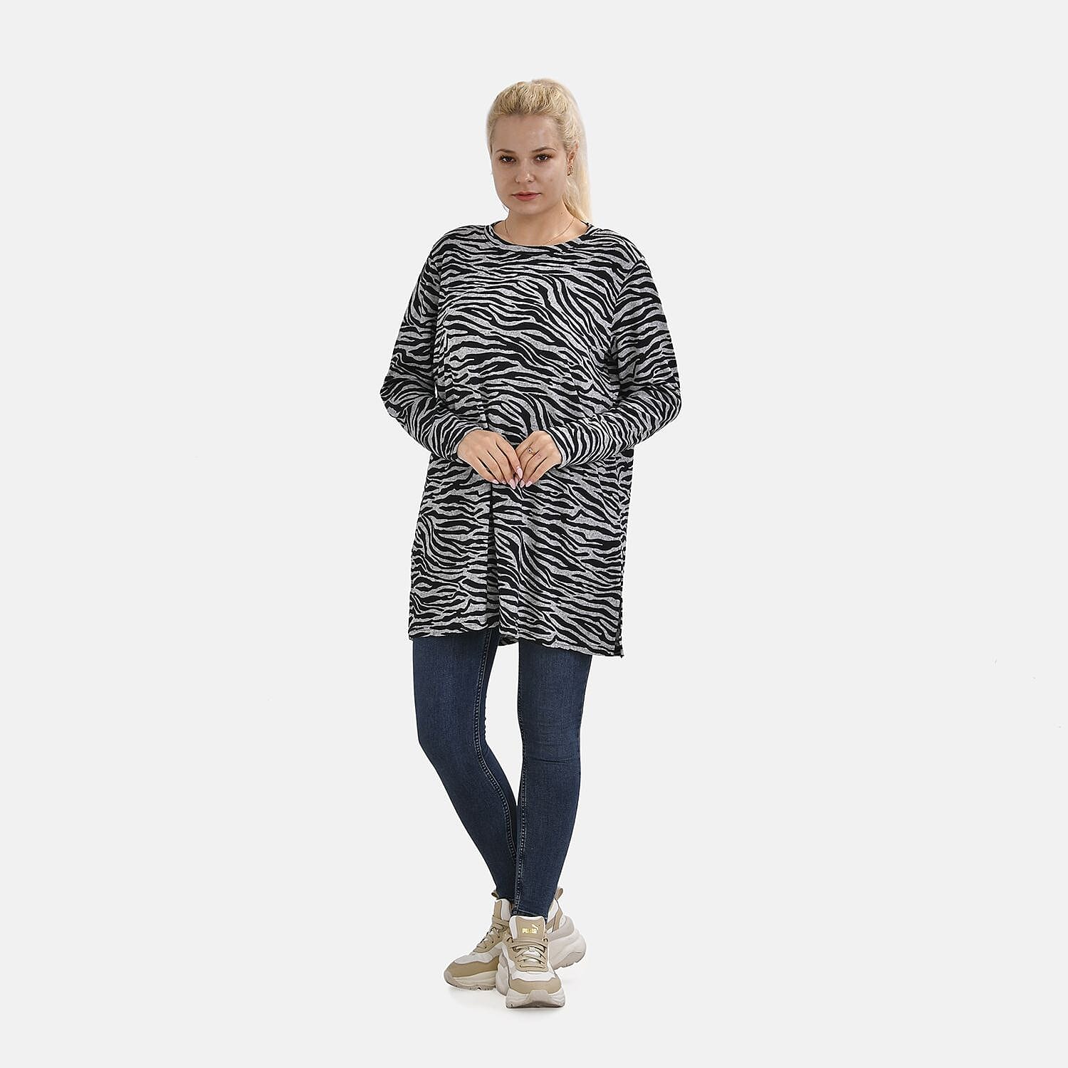 Closeout Deal Zebra Stripe Pattern Jersey Top (One Size) - Black & Grey