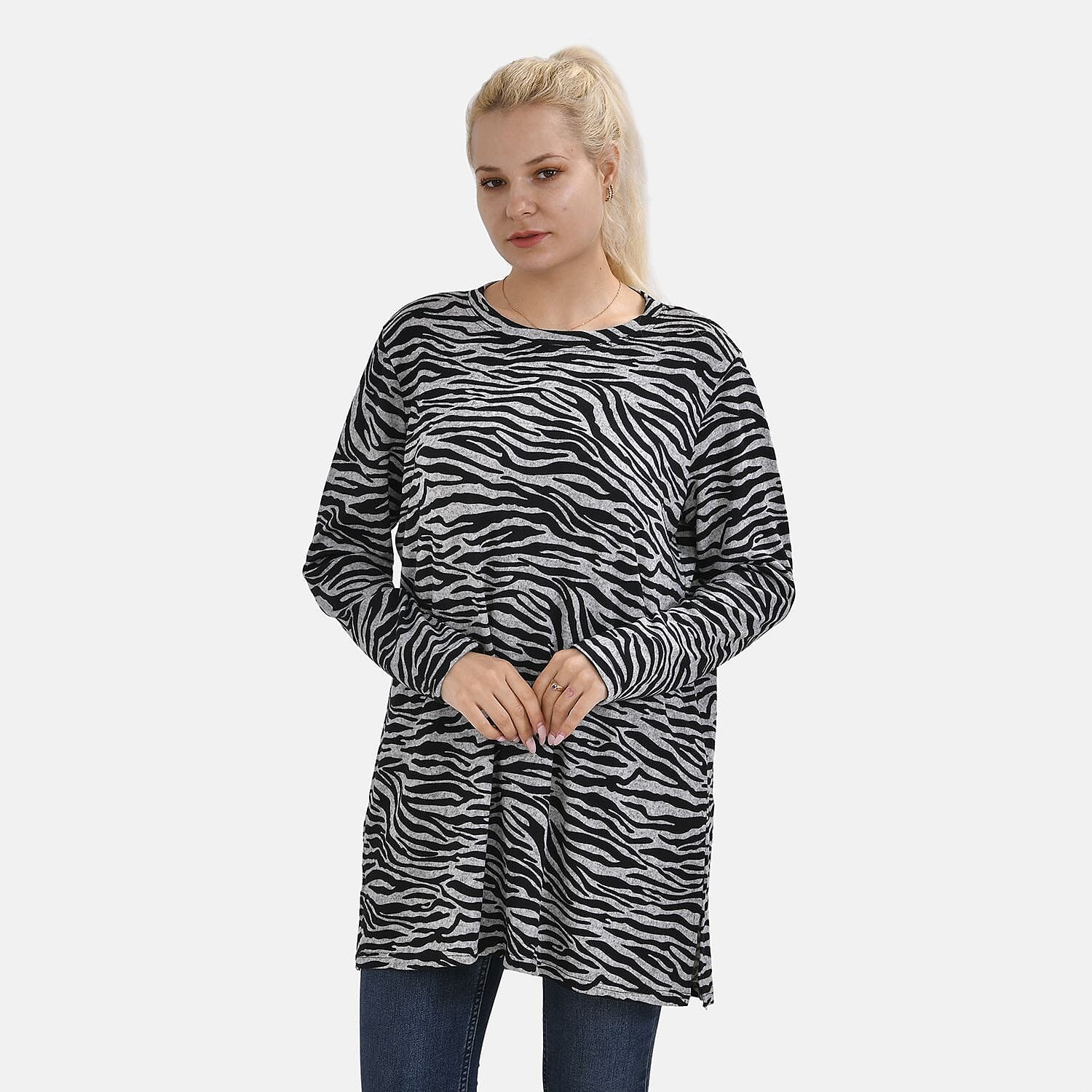 Closeout Deal Zebra Stripe Pattern Jersey Top (One Size) - Black & Grey