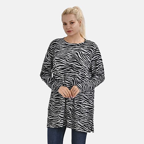 Closeout Deal Zebra Stripe Pattern Jersey Top (One Size) - Black - Grey