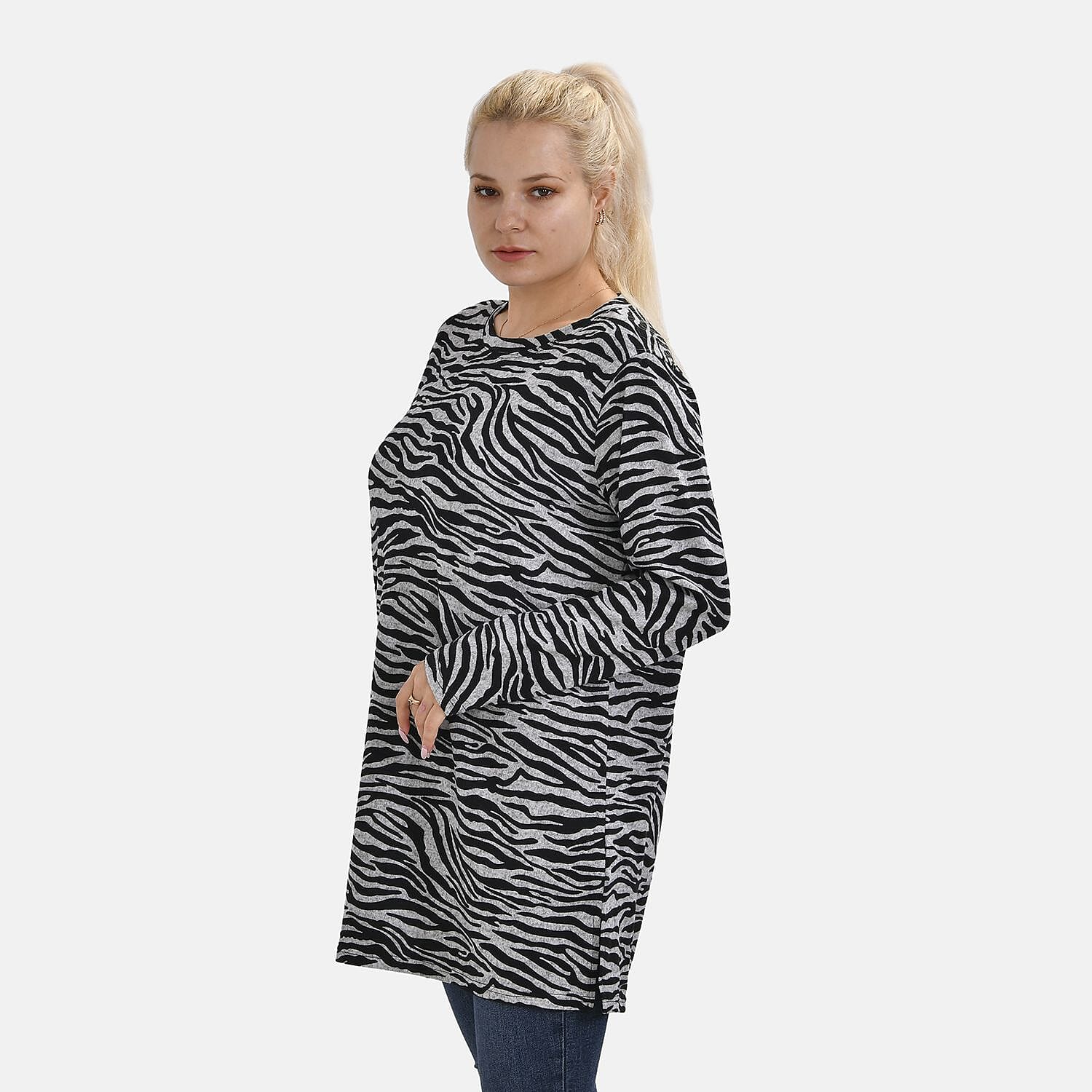 Closeout Deal Zebra Stripe Pattern Jersey Top (One Size) - Black & Grey