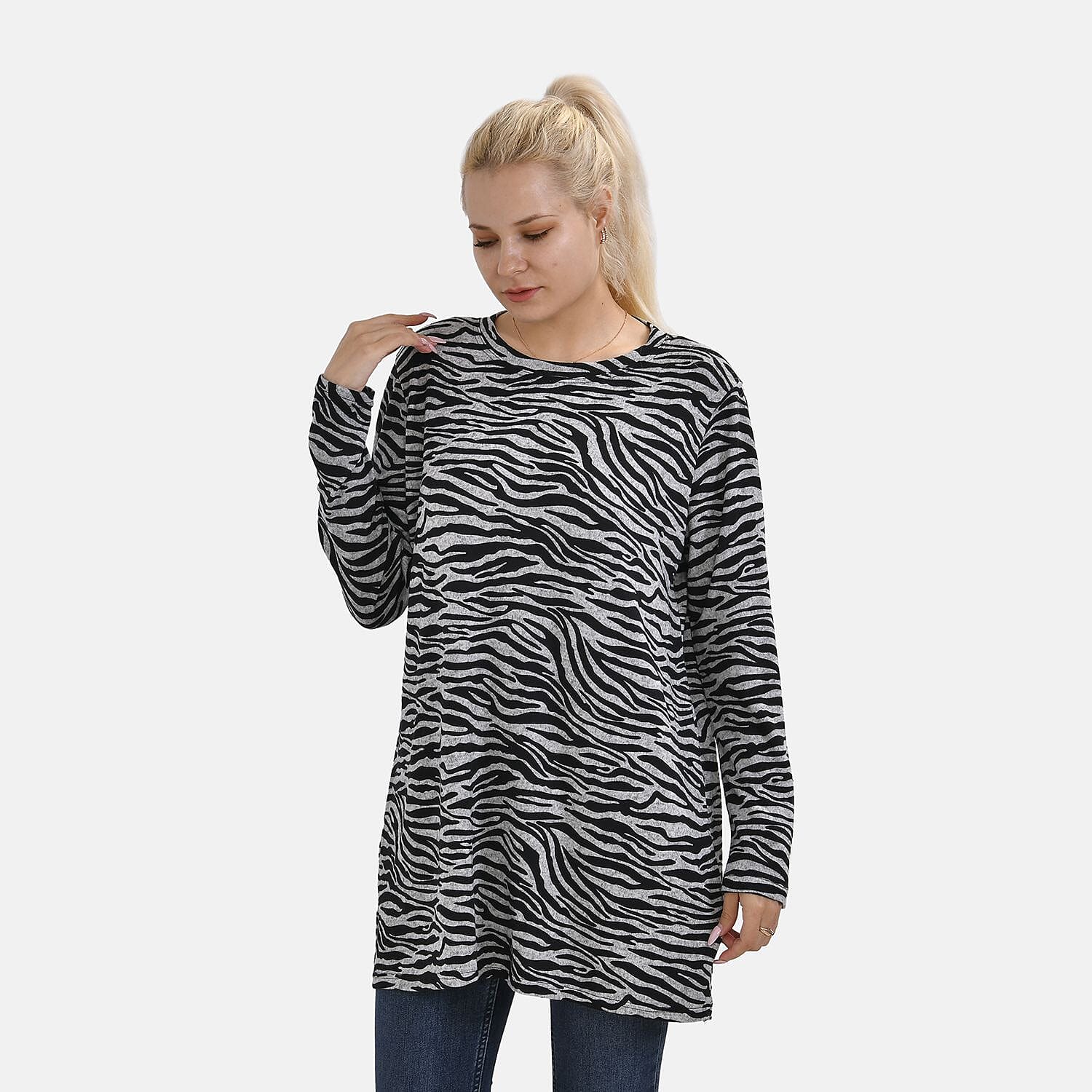 Closeout Deal Zebra Stripe Pattern Jersey Top (One Size) - Black & Grey