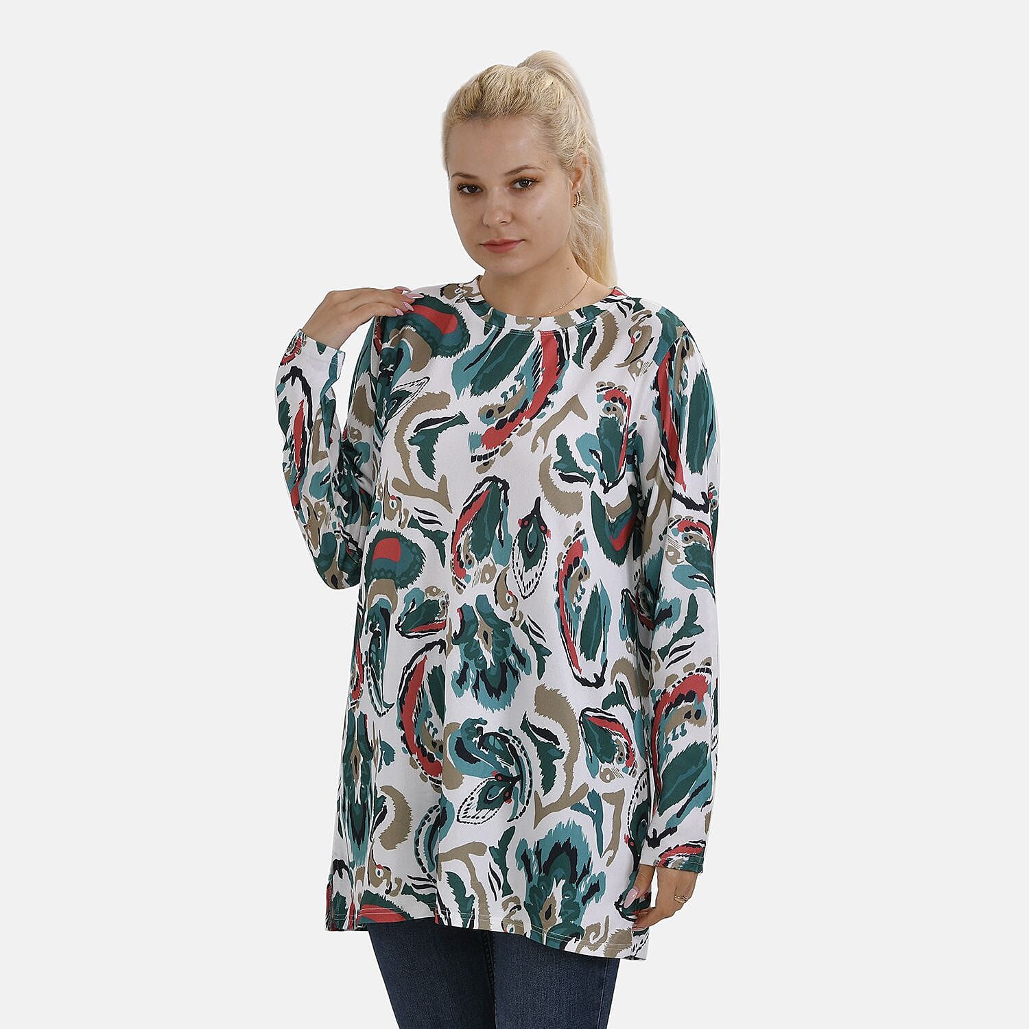Closeout Deal Zebra Art Pattern Jersey Top (One Size) - White & Green
