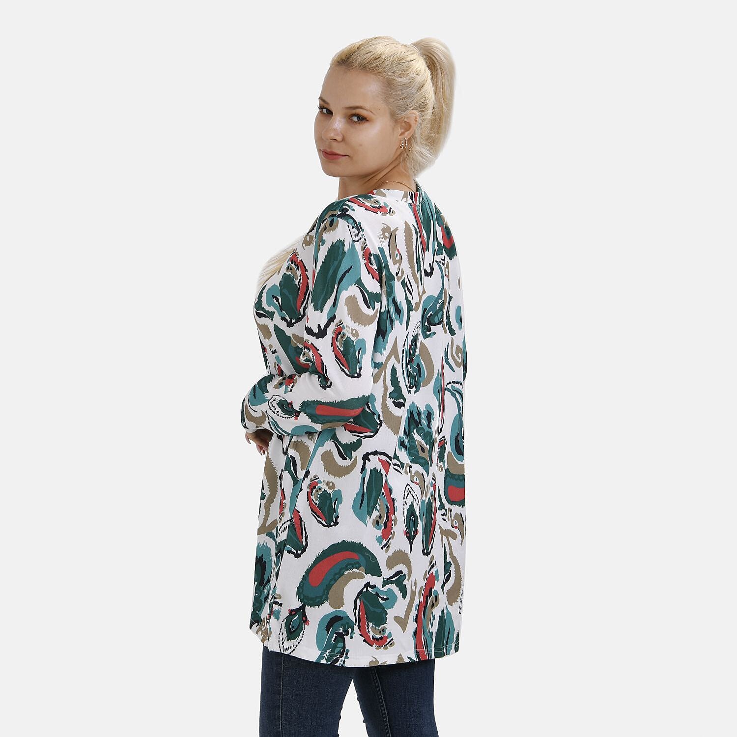 Closeout Deal Zebra Art Pattern Jersey Top (One Size) - White & Green