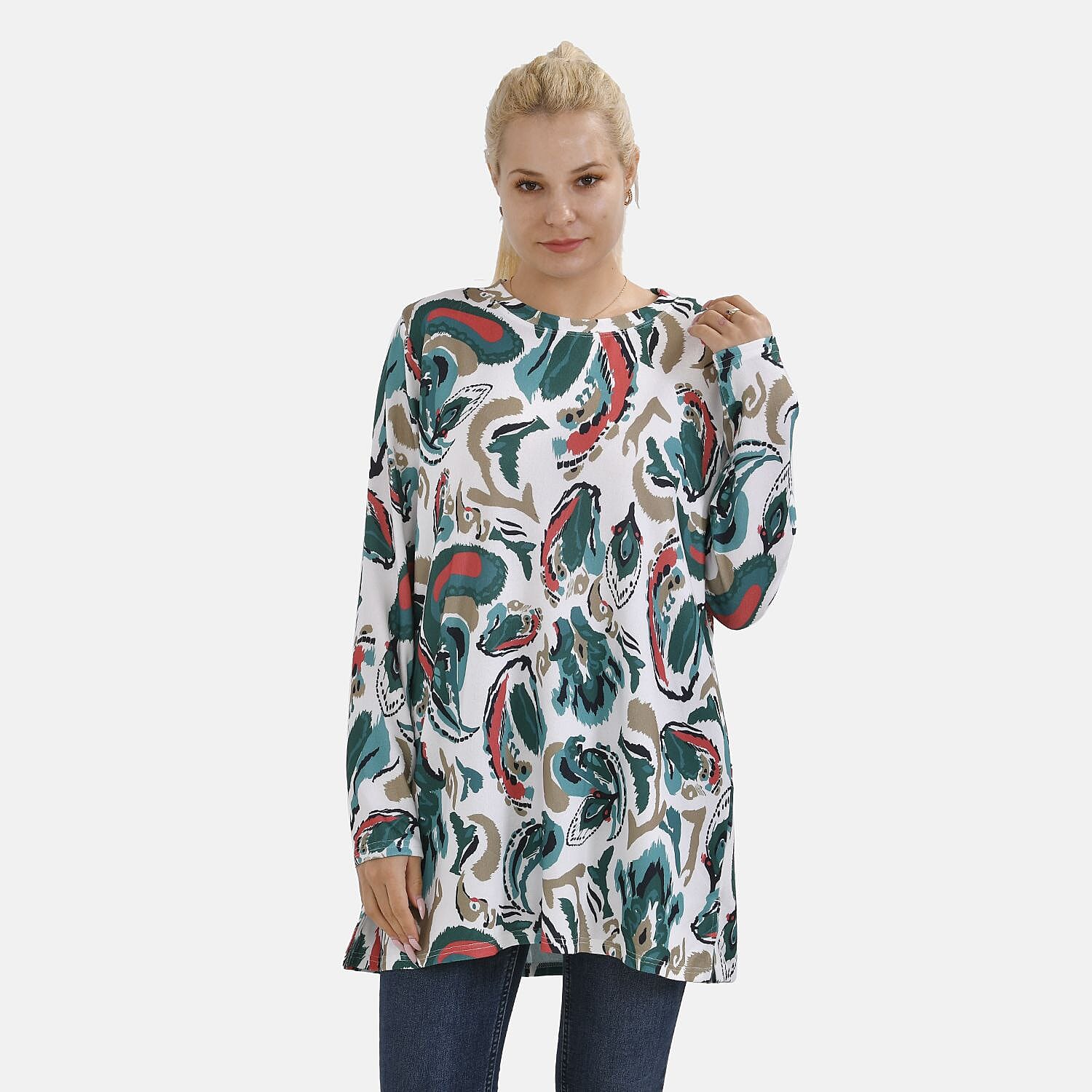 Closeout Deal Zebra Art Pattern Jersey Top (One Size) - White & Green