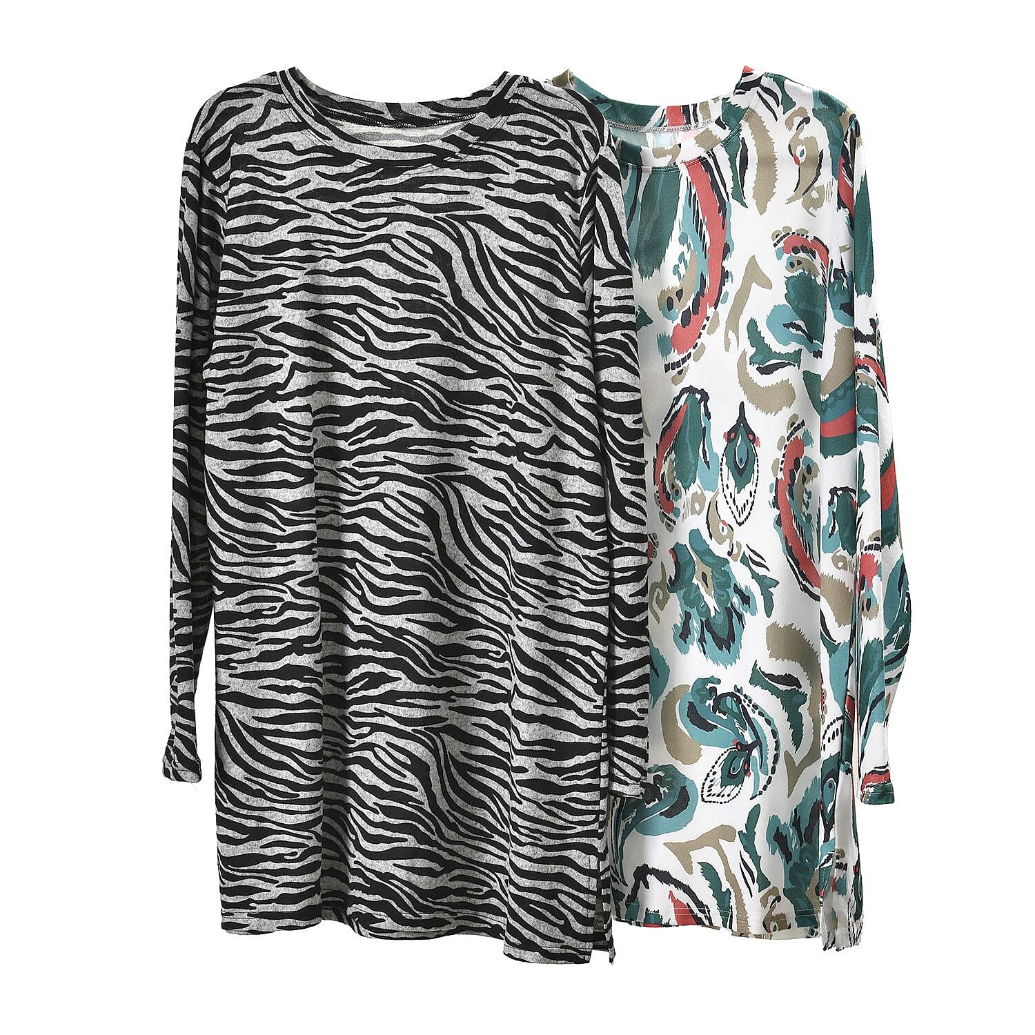 Closeout Deal Zebra Art Pattern Jersey Top (One Size) - White & Green