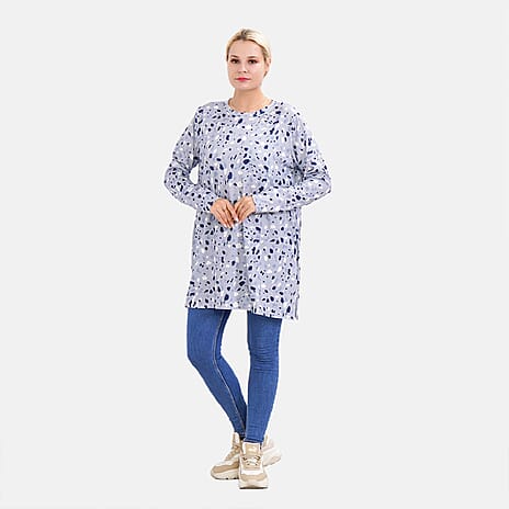 LA MAREY Spot Pattern Jersey Top (One Size Upto UK 20) - Grey