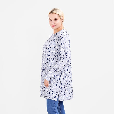 LA MAREY Spot Pattern Jersey Top (One Size Upto UK 20) - Grey