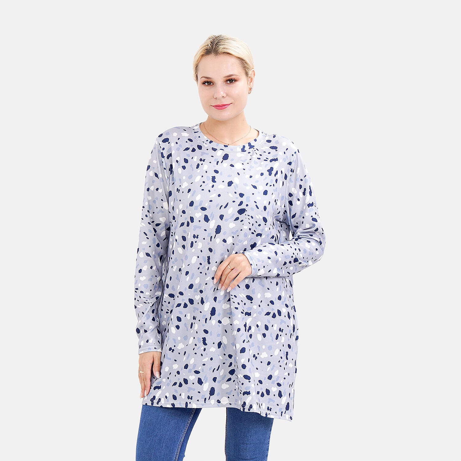 LA MAREY Spot Pattern Jersey Top (One Size Upto UK 20) - Grey