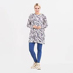 LA MAREY Floral - Leaves Pattern Jersey Top (One Size Upto UK 20) - Green