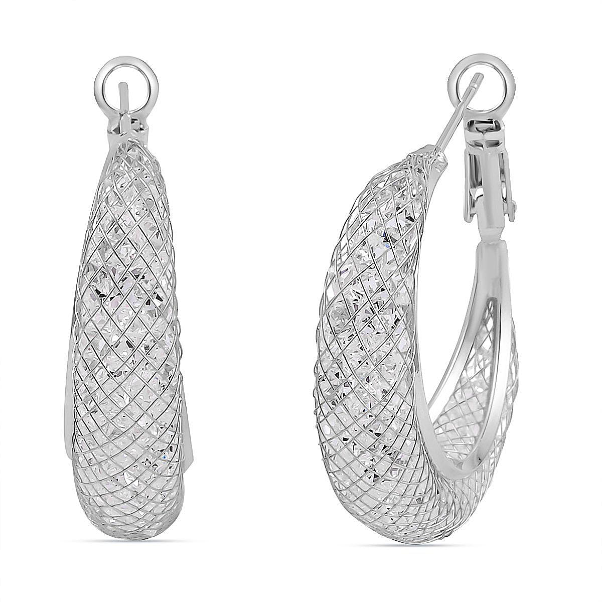 NY Close Out -White Austrian Crystal Hoop Earrings