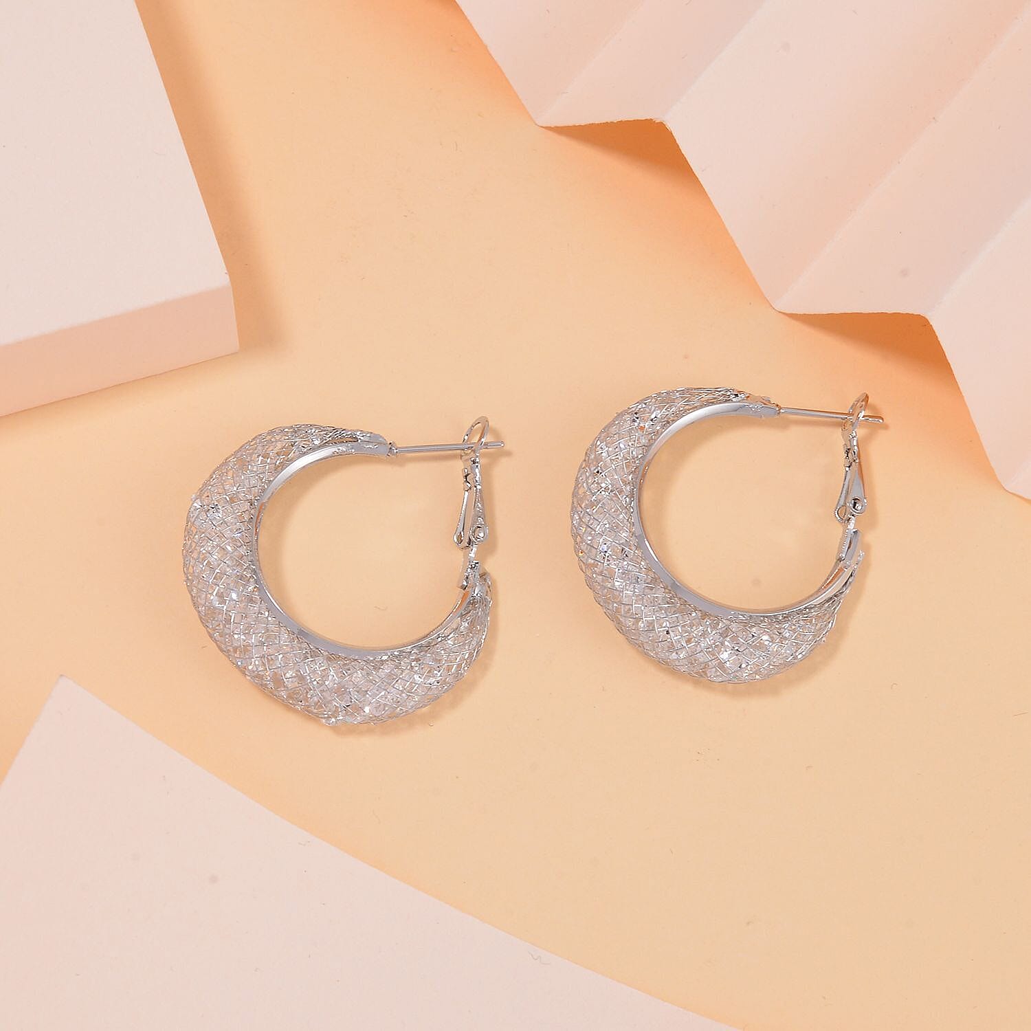 NY Close Out -White Austrian Crystal Hoop Earrings