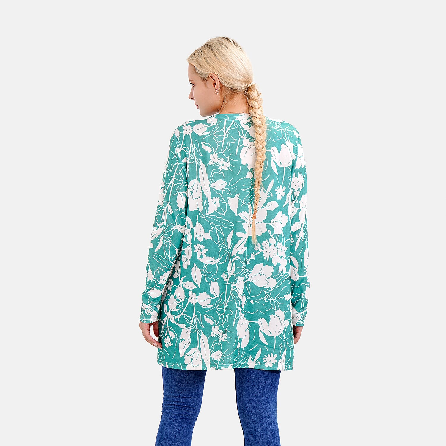 LA MAREY Floral - Leaves Pattern Jersey Top (One Size Upto UK 20) - Green