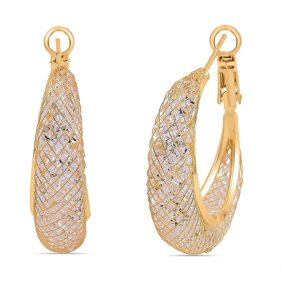 NY Close Out - White Austrian Crystal Hoop Earrings in Yellow