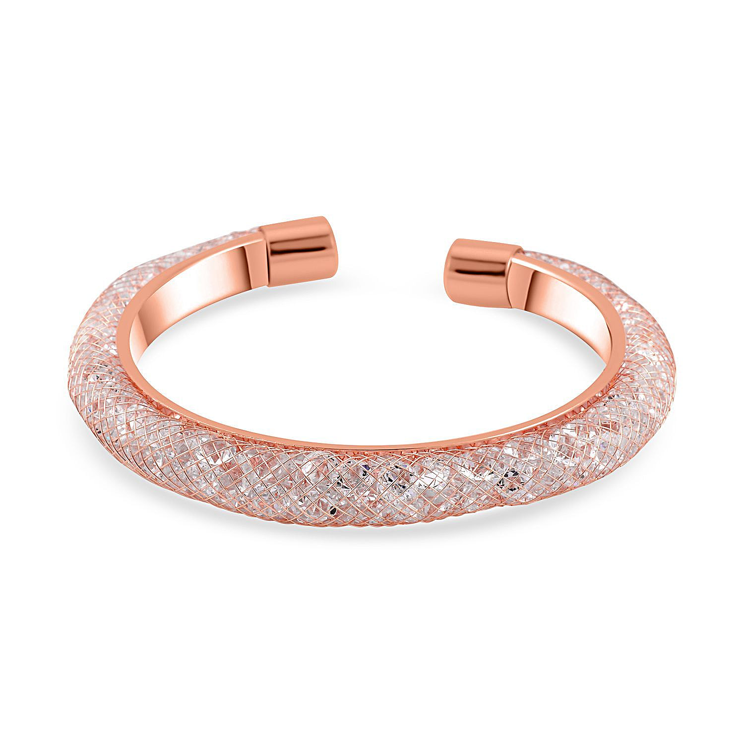 NY Close Out - White Austrian Crystal Bangle (Size 7) in Rose Gold Tone