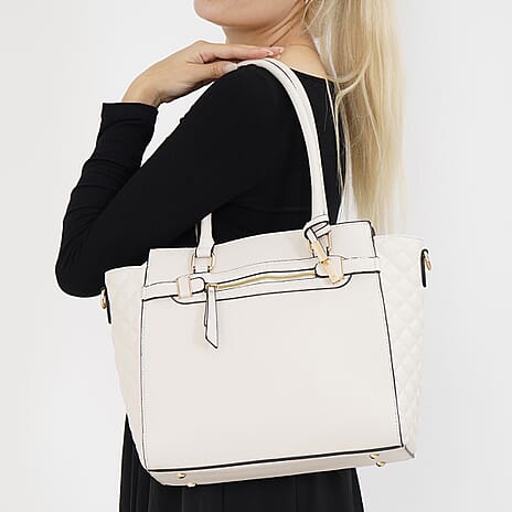Stylish Solid Leatherette Crossbody Bag with Handle Drop - White